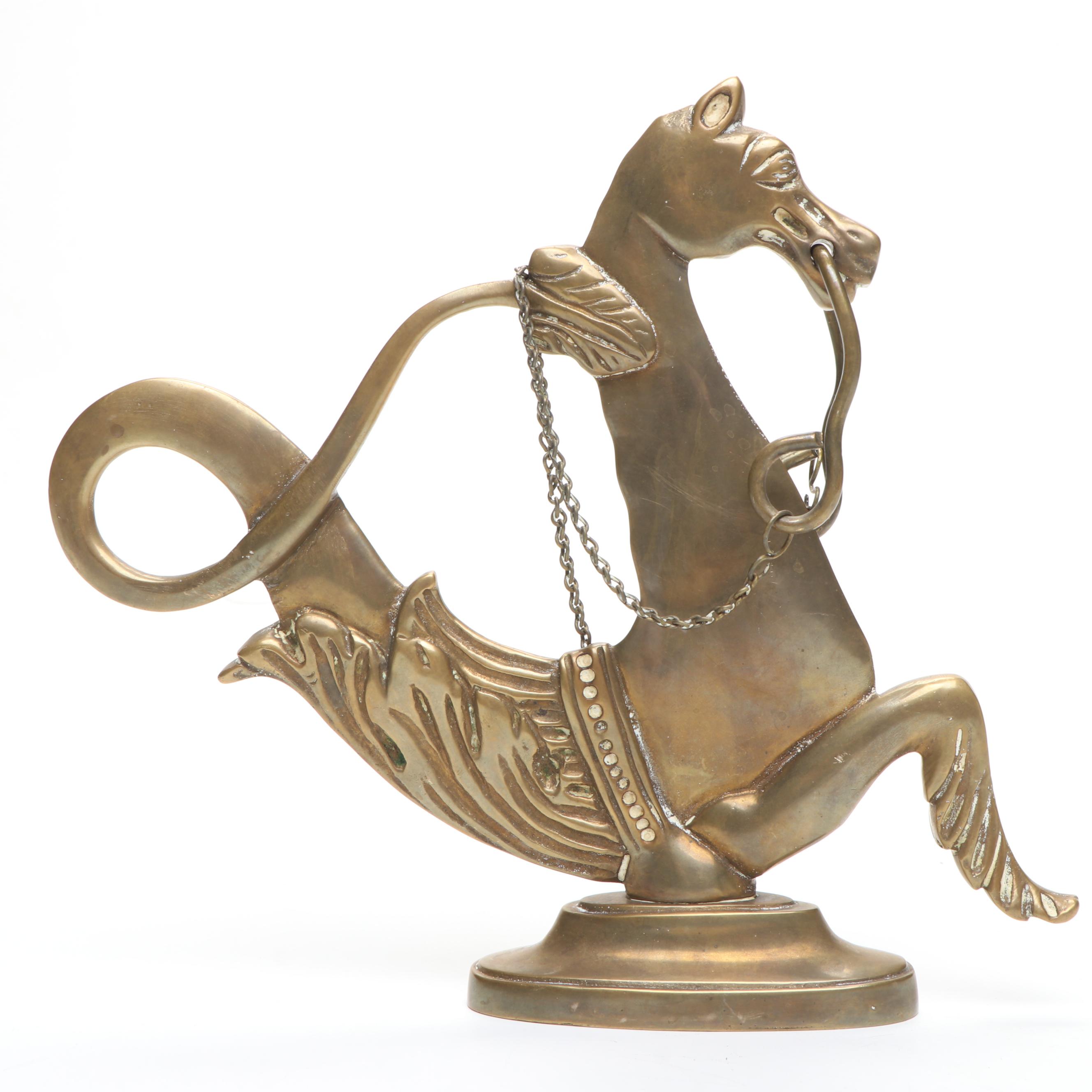 Roman Charioteer Figurine with Brass Hippocampus Figurine