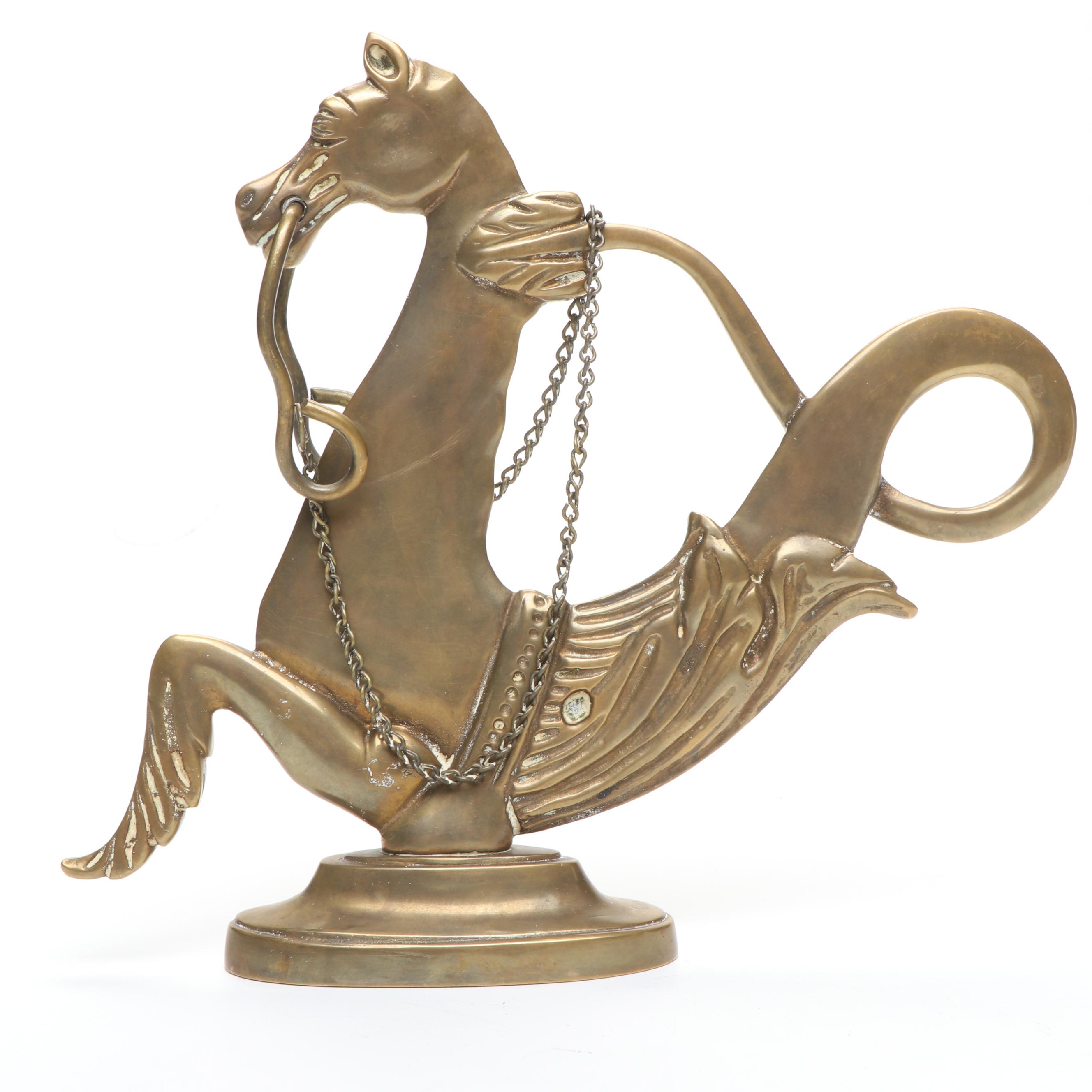 Roman Charioteer Figurine with Brass Hippocampus Figurine