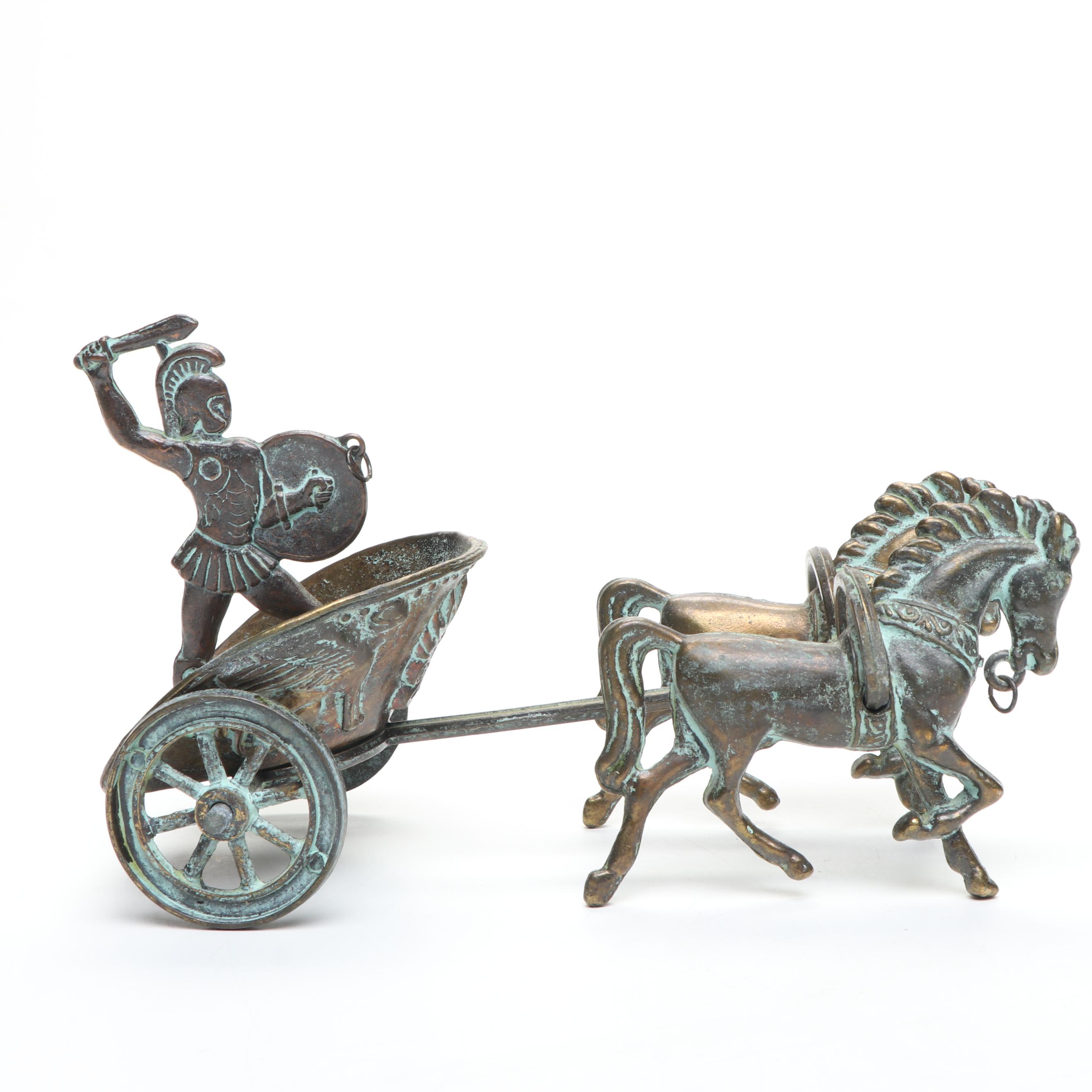 Roman Charioteer Figurine with Brass Hippocampus Figurine