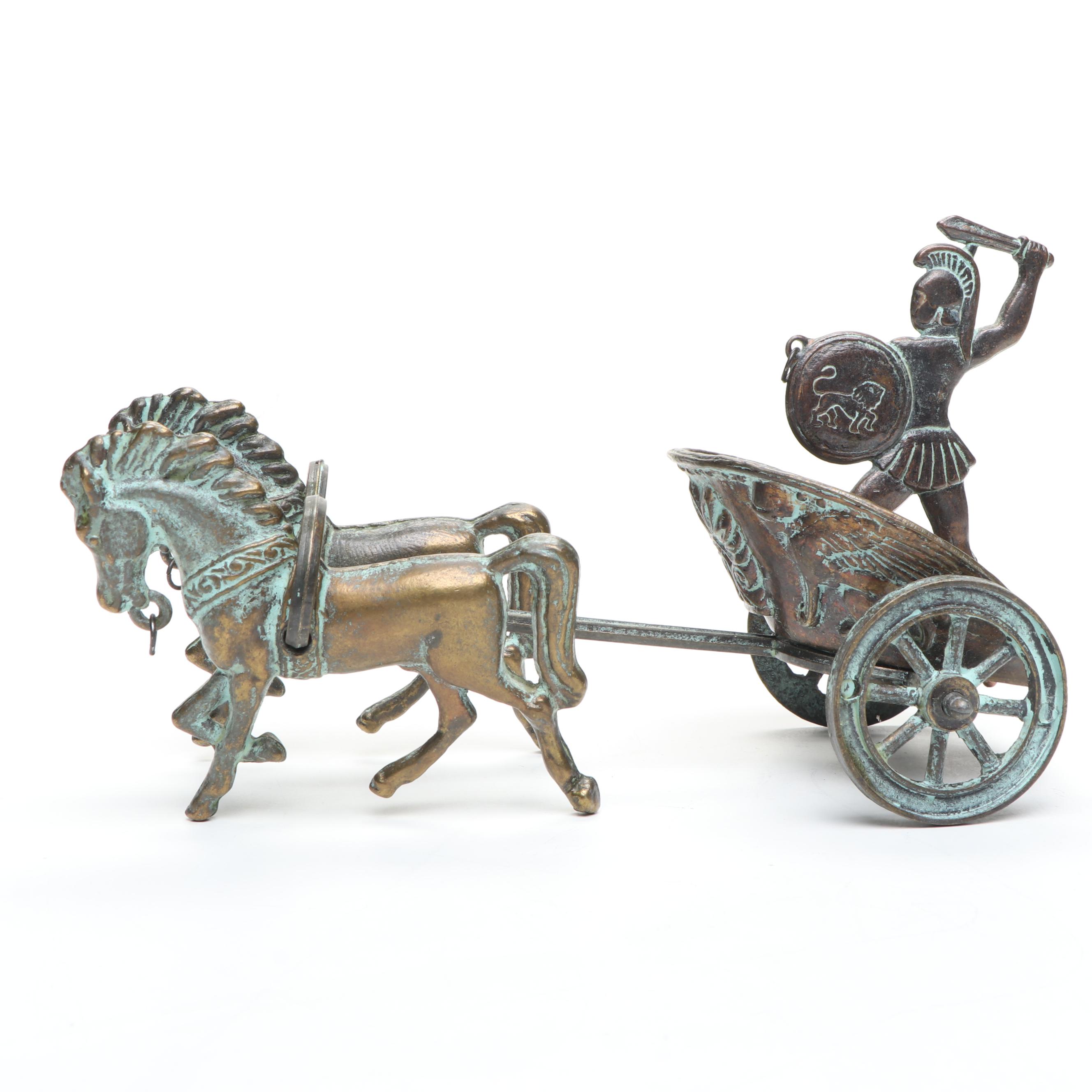 Roman Charioteer Figurine with Brass Hippocampus Figurine