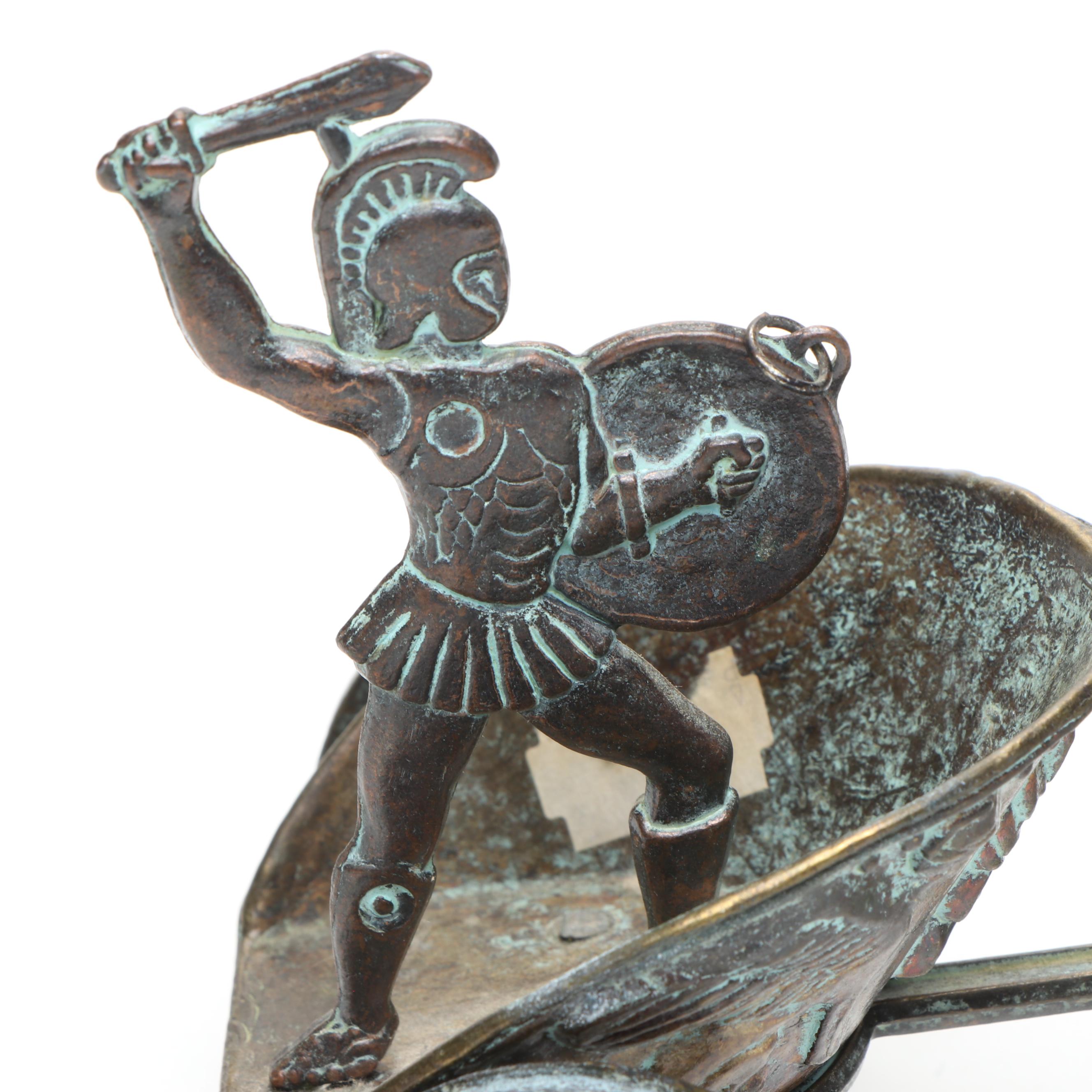 Roman Charioteer Figurine with Brass Hippocampus Figurine