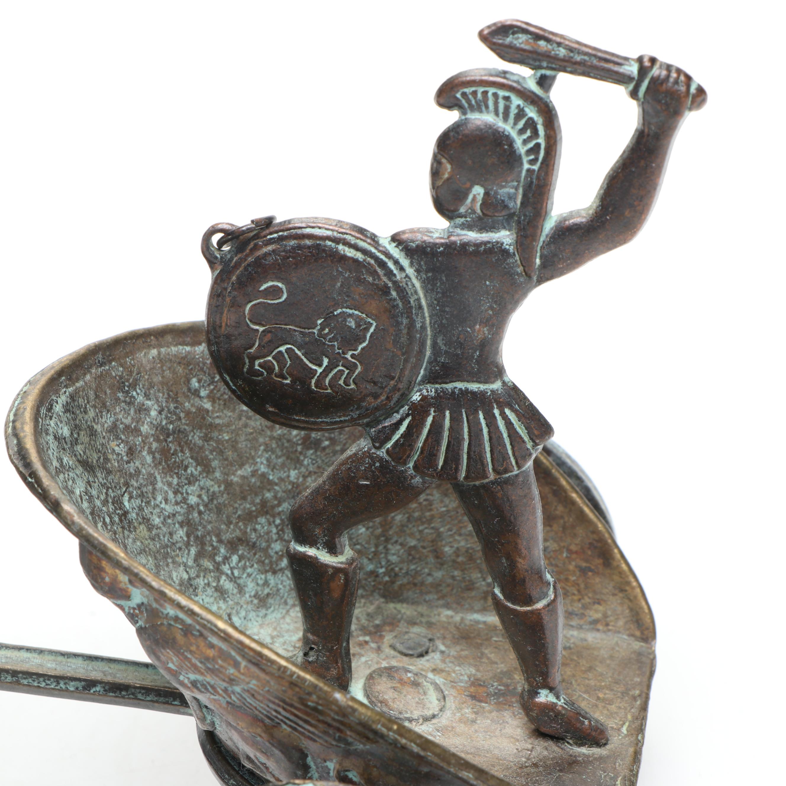 Roman Charioteer Figurine with Brass Hippocampus Figurine