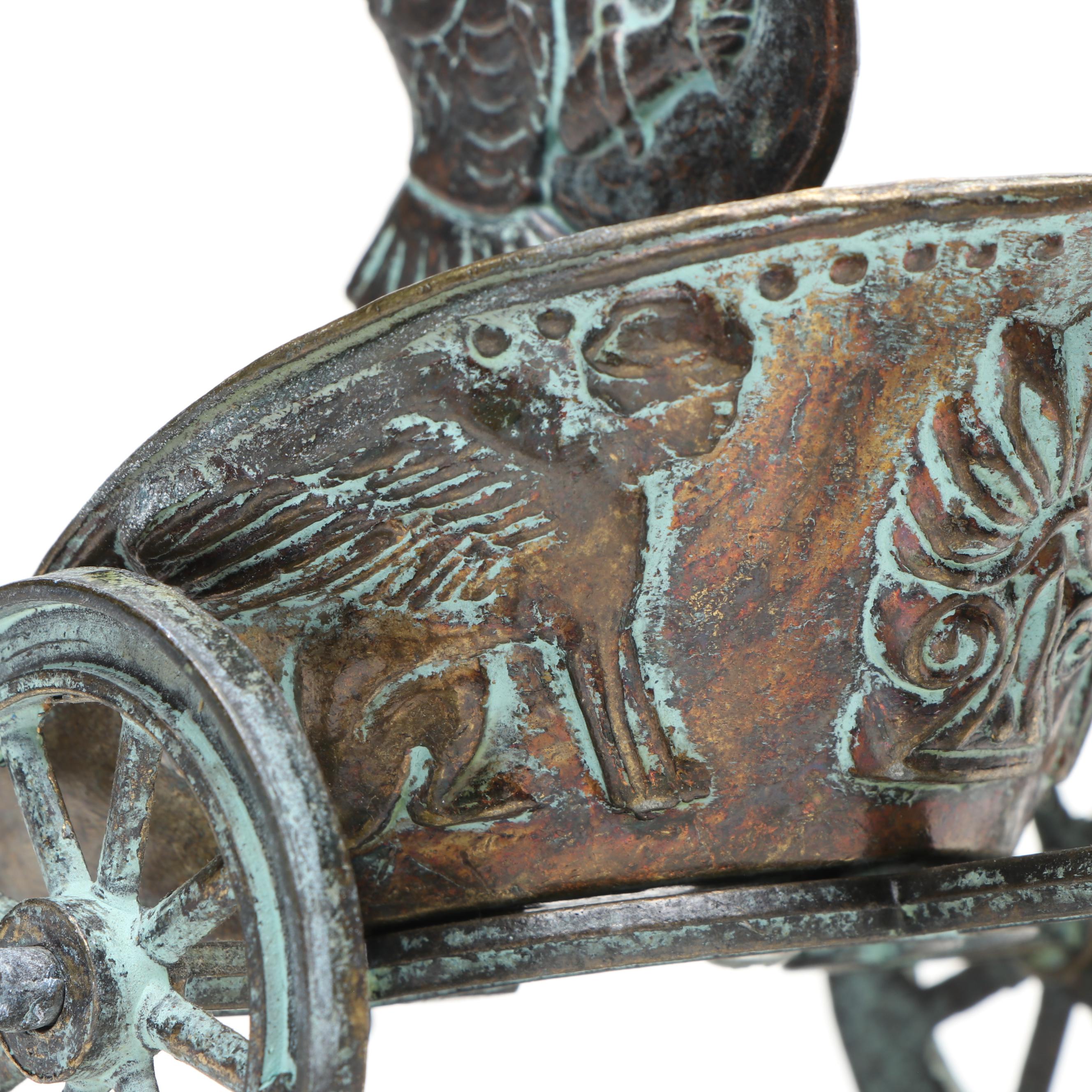 Roman Charioteer Figurine with Brass Hippocampus Figurine