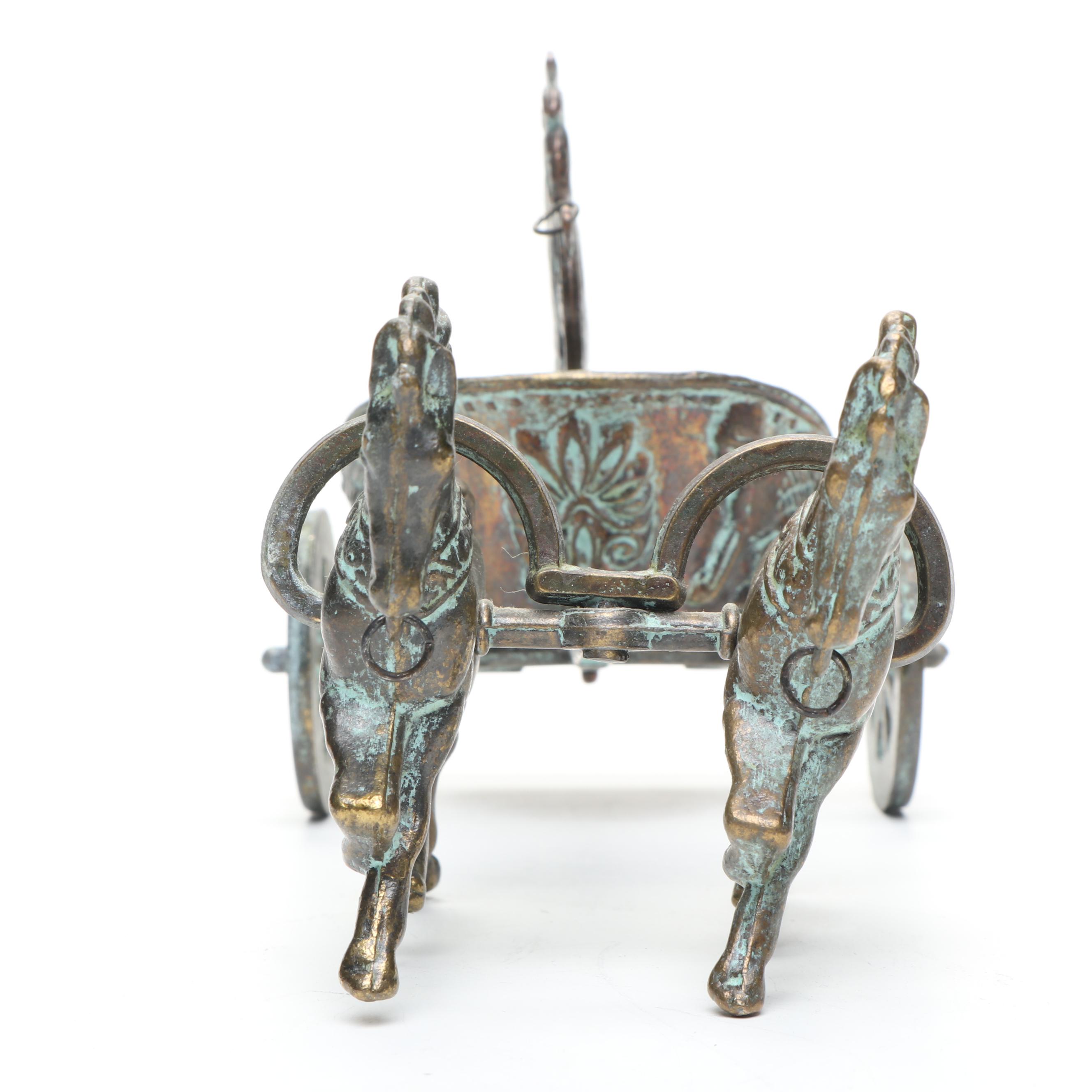 Roman Charioteer Figurine with Brass Hippocampus Figurine