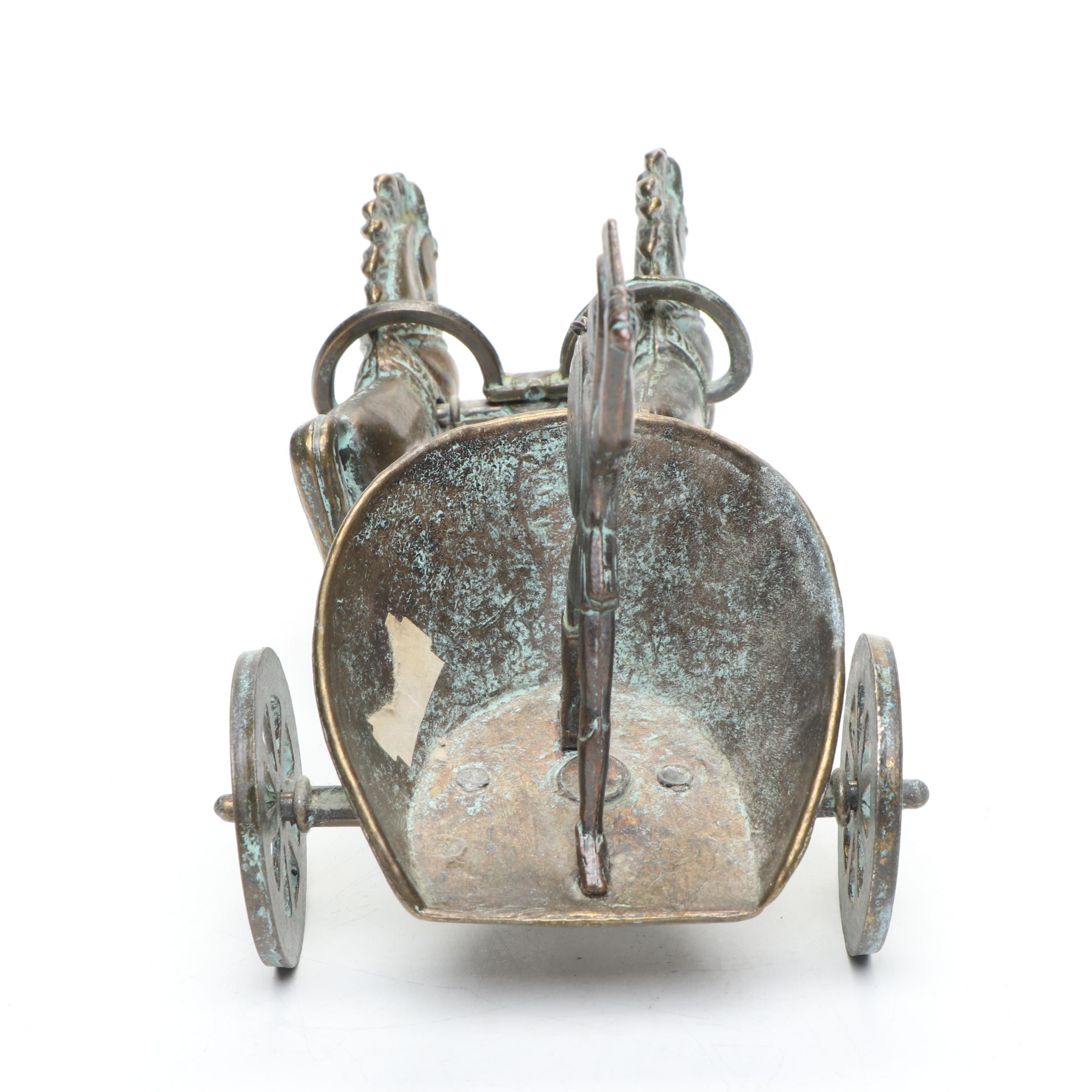 Roman Charioteer Figurine with Brass Hippocampus Figurine