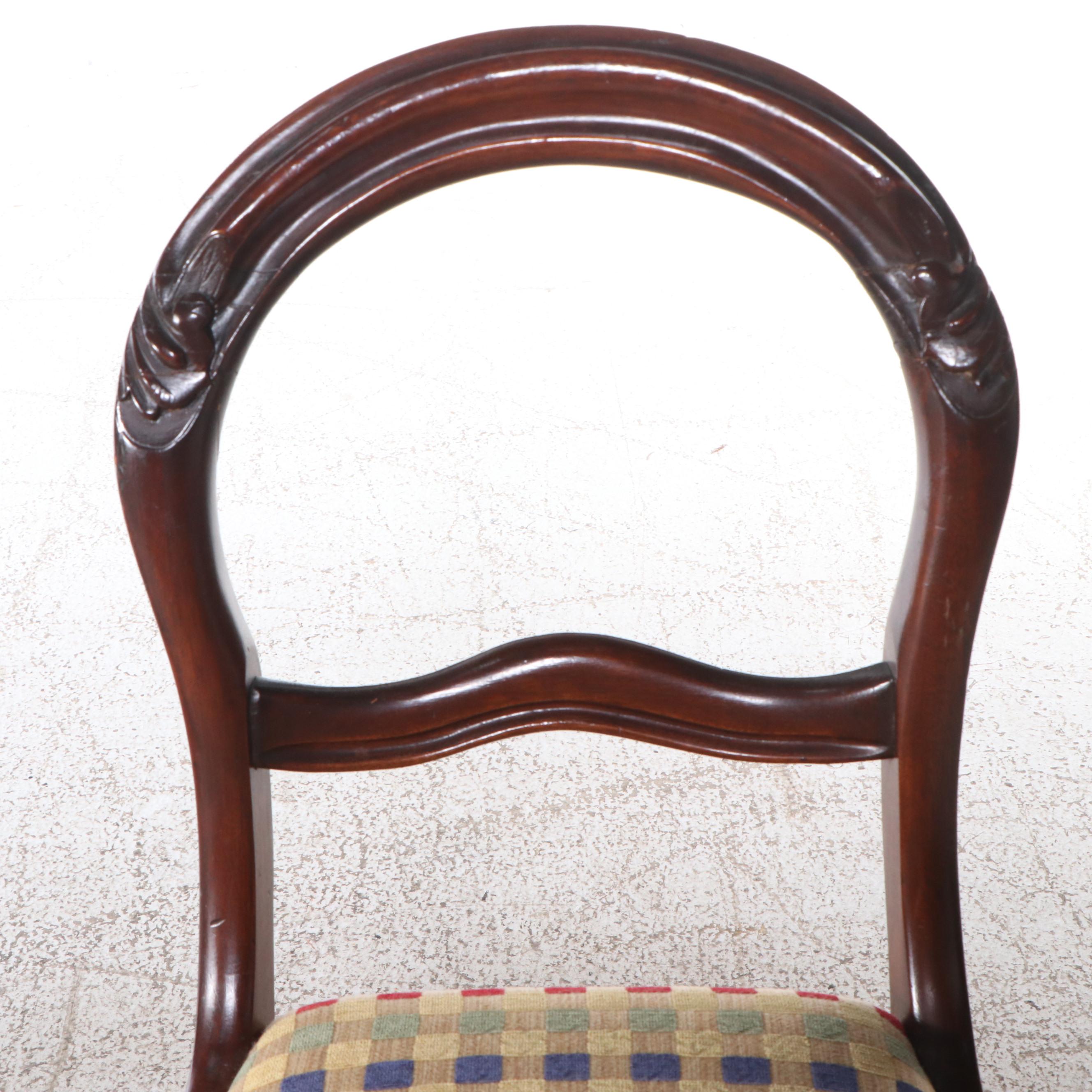 Pair of Victorian Carved Mahogany Balloon-Back Side Chairs, Early 20th Century