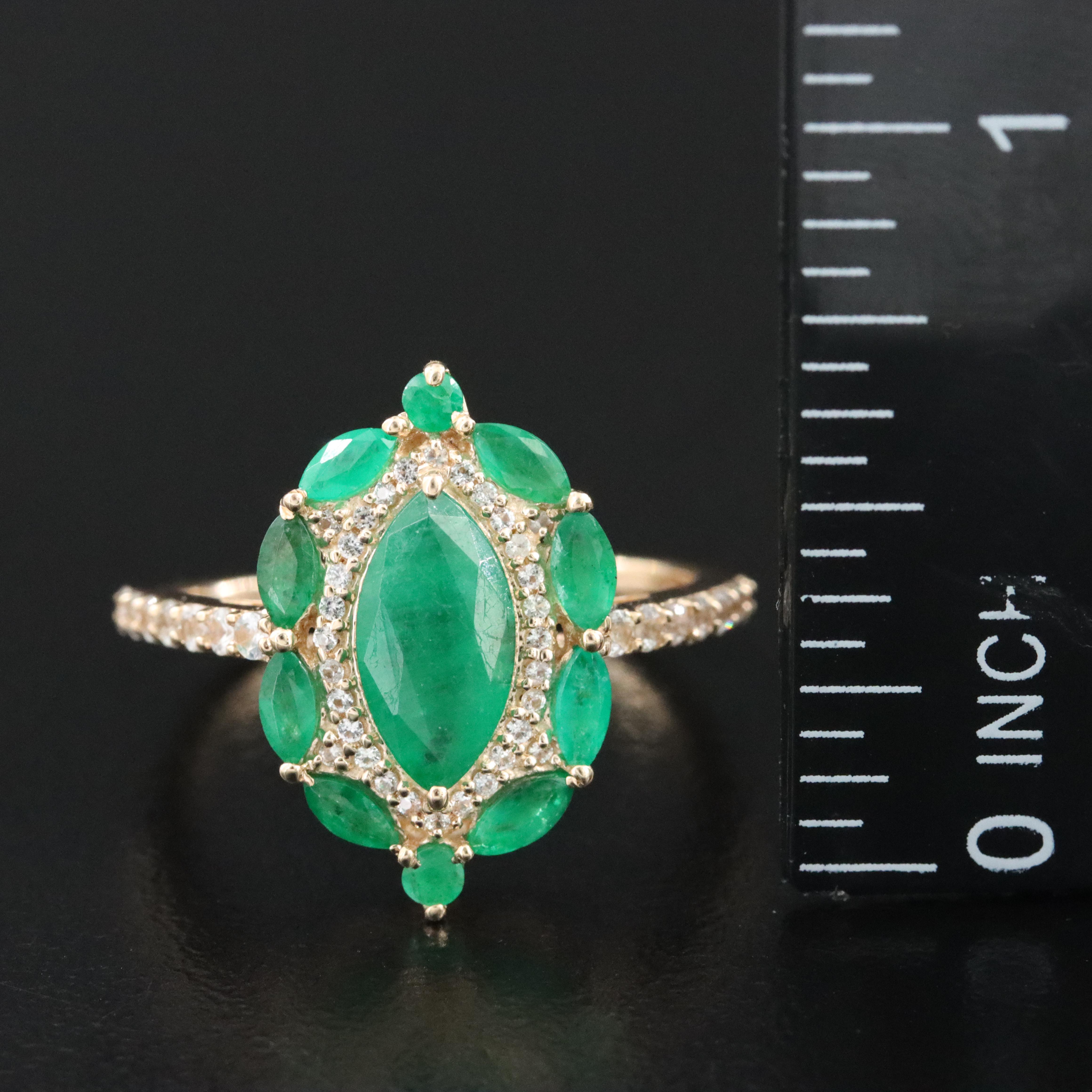 14K Emerald and White Sapphire Ring