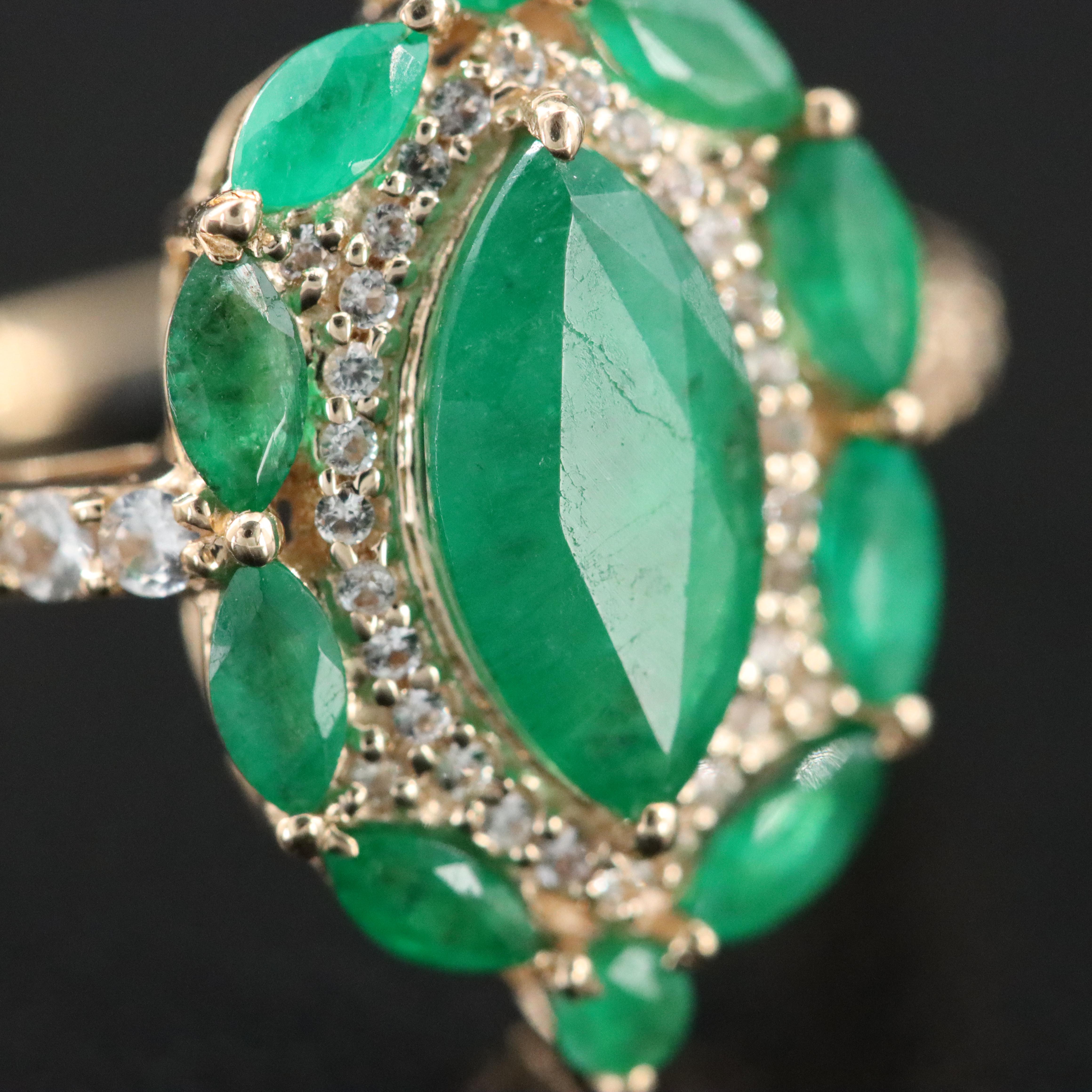 14K Emerald and White Sapphire Ring