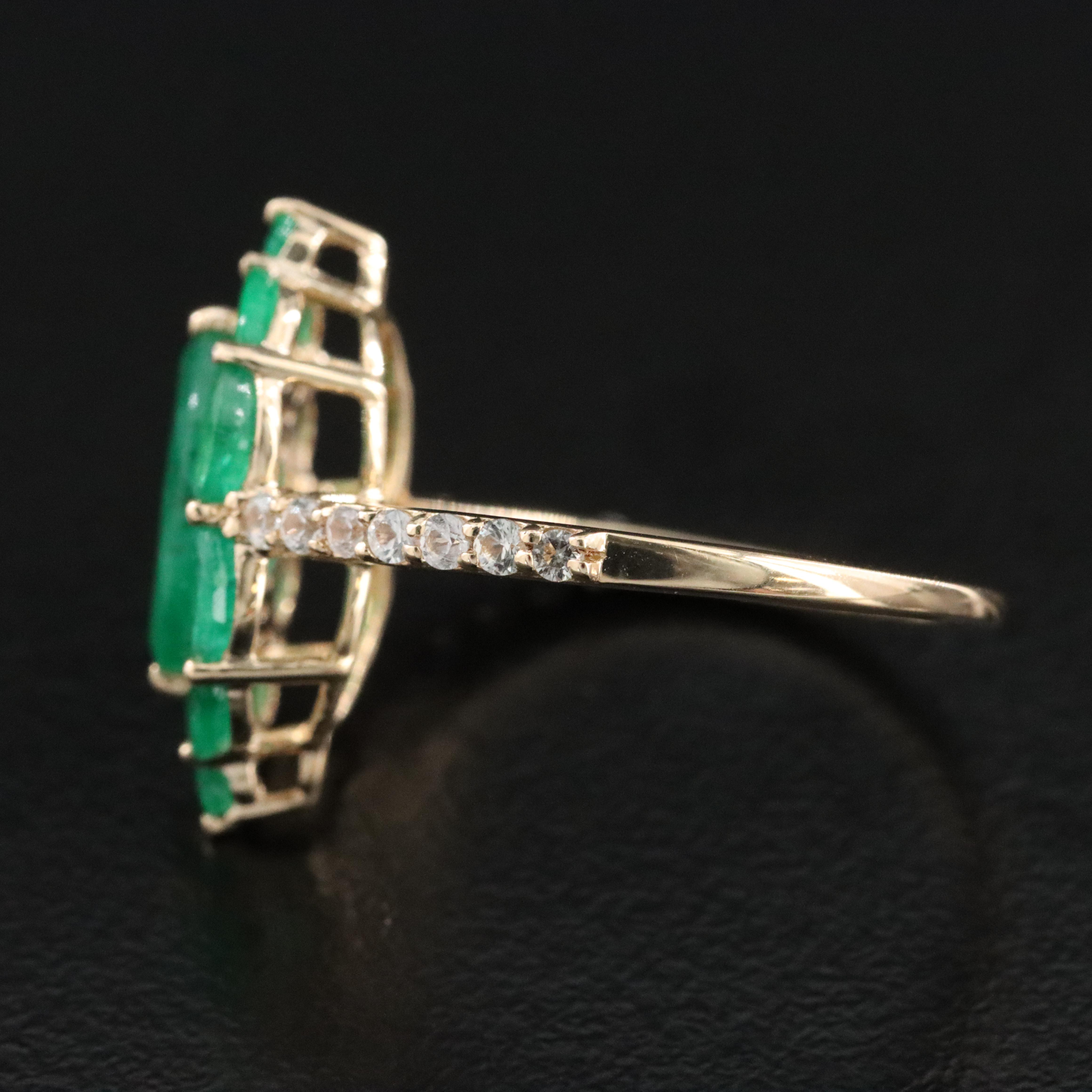 14K Emerald and White Sapphire Ring