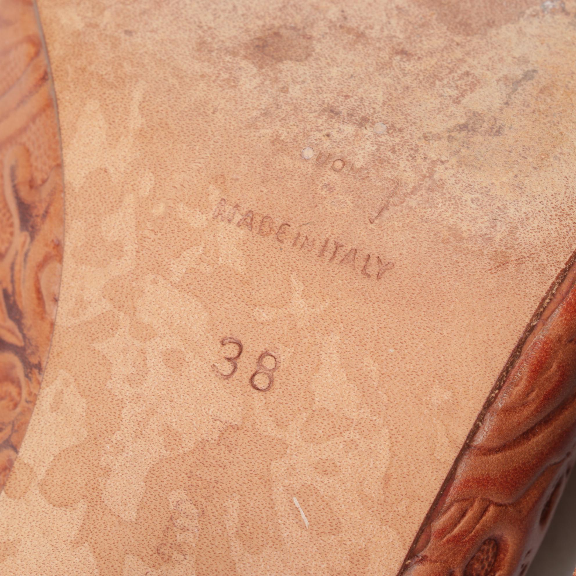 Manolo Blahnik Leather Mules with Floral Embossed Print and Buckles