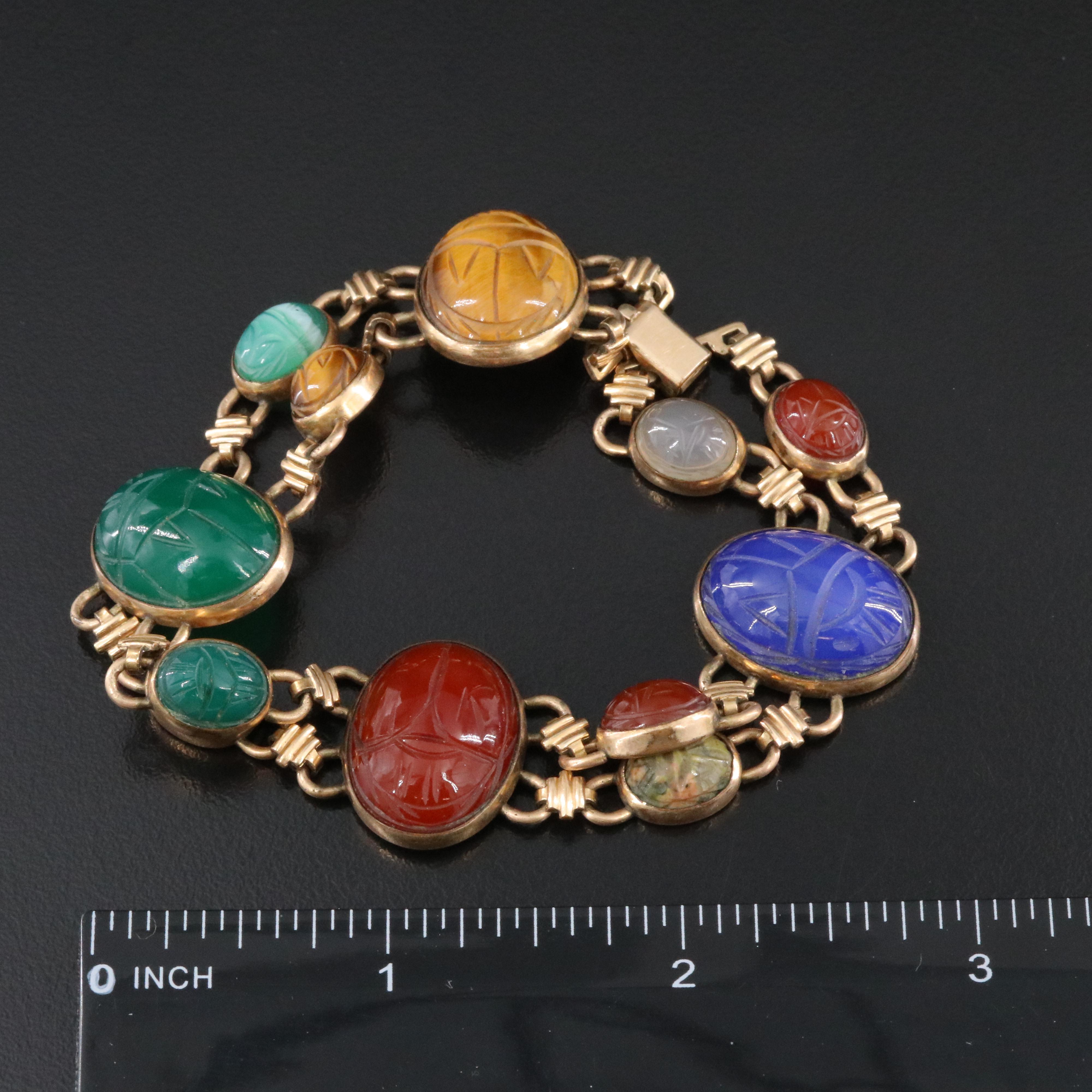 Vintage W.E. Richards Co. Gold-Filled Gemstone Scarab Bracelet