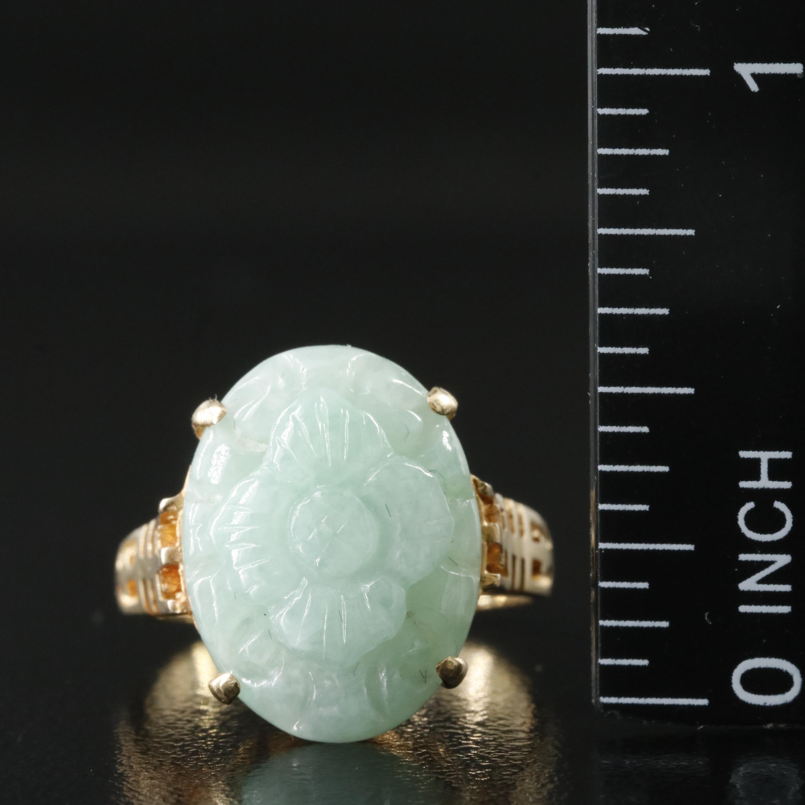 14K Carved Jadeite Flower Ring