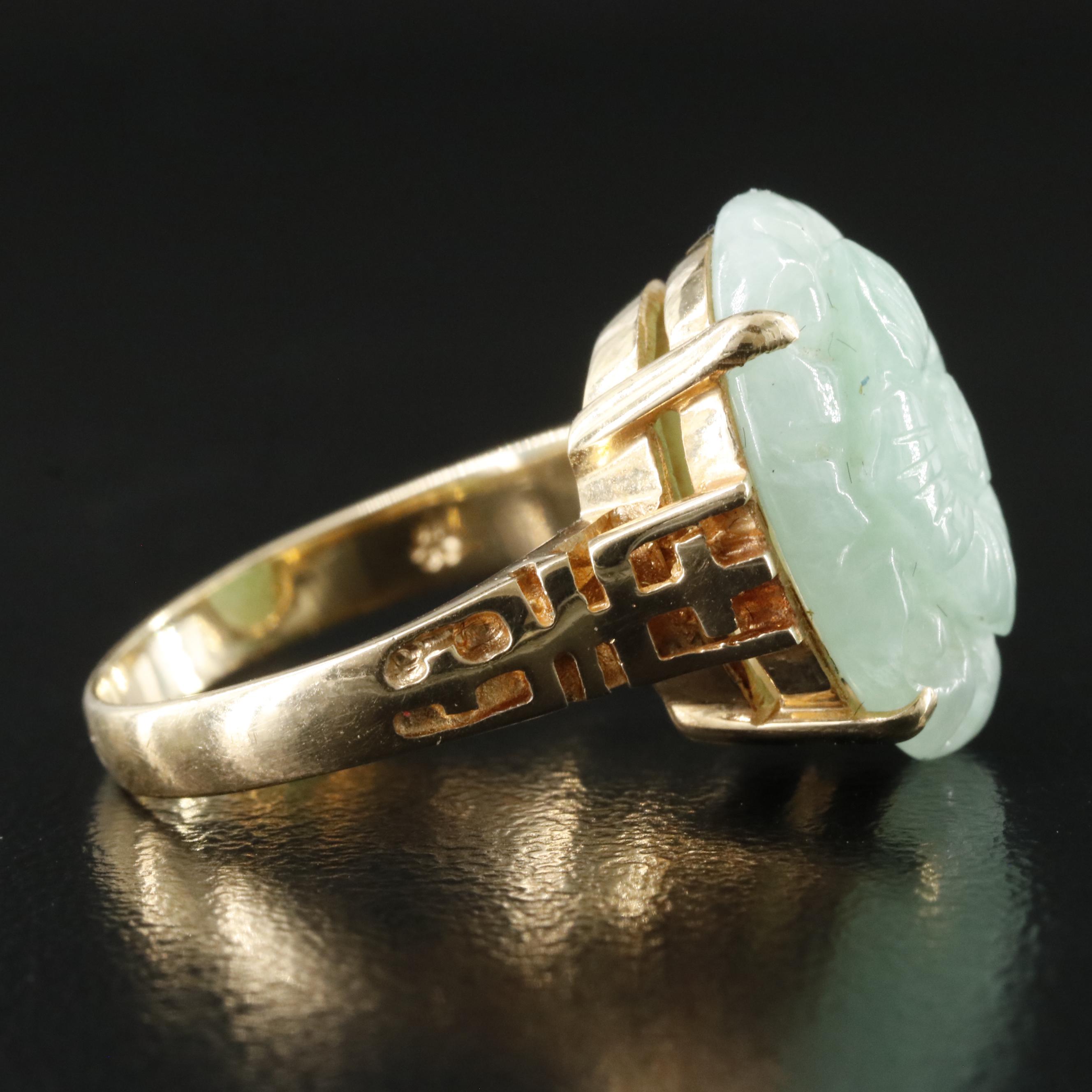 14K Carved Jadeite Flower Ring