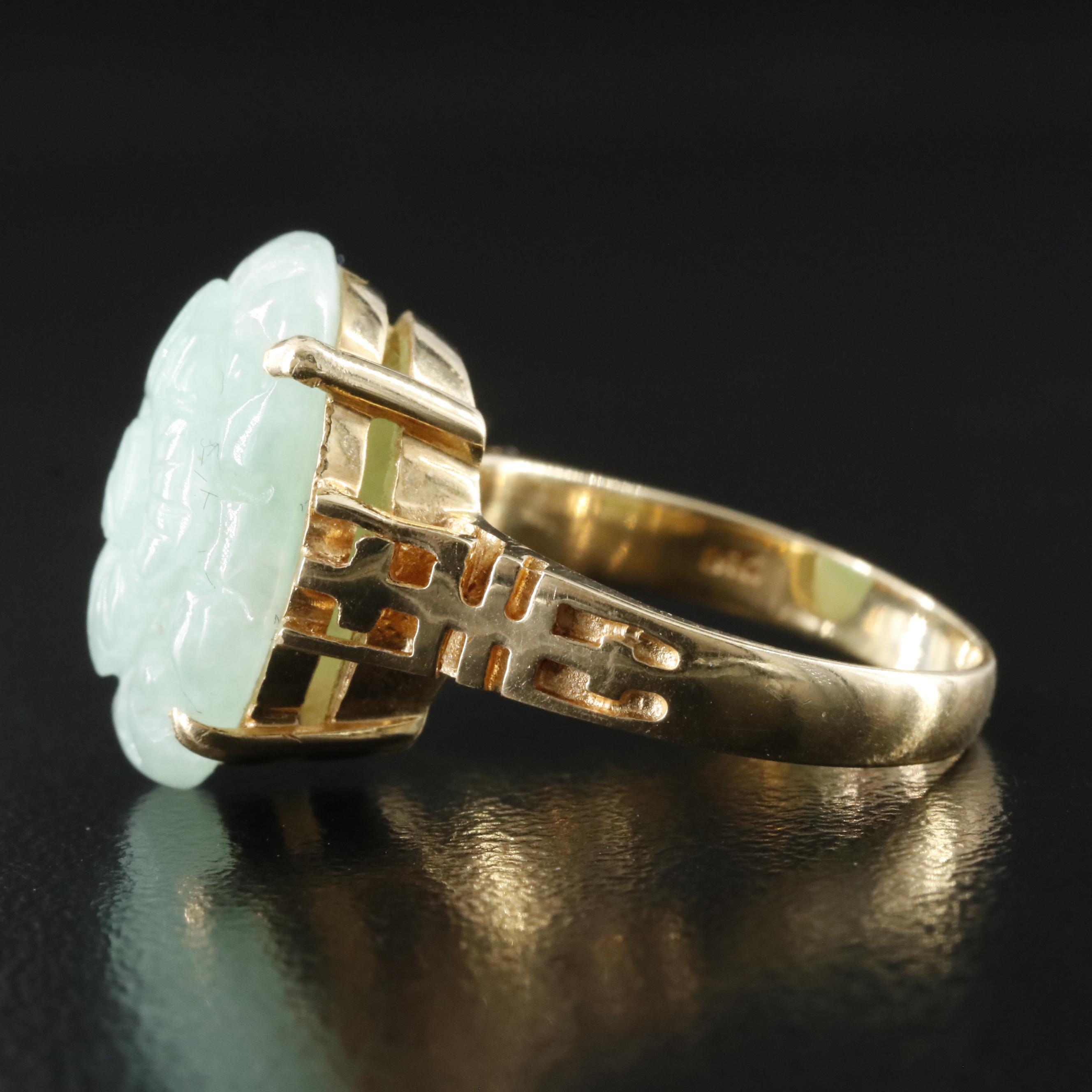 14K Carved Jadeite Flower Ring