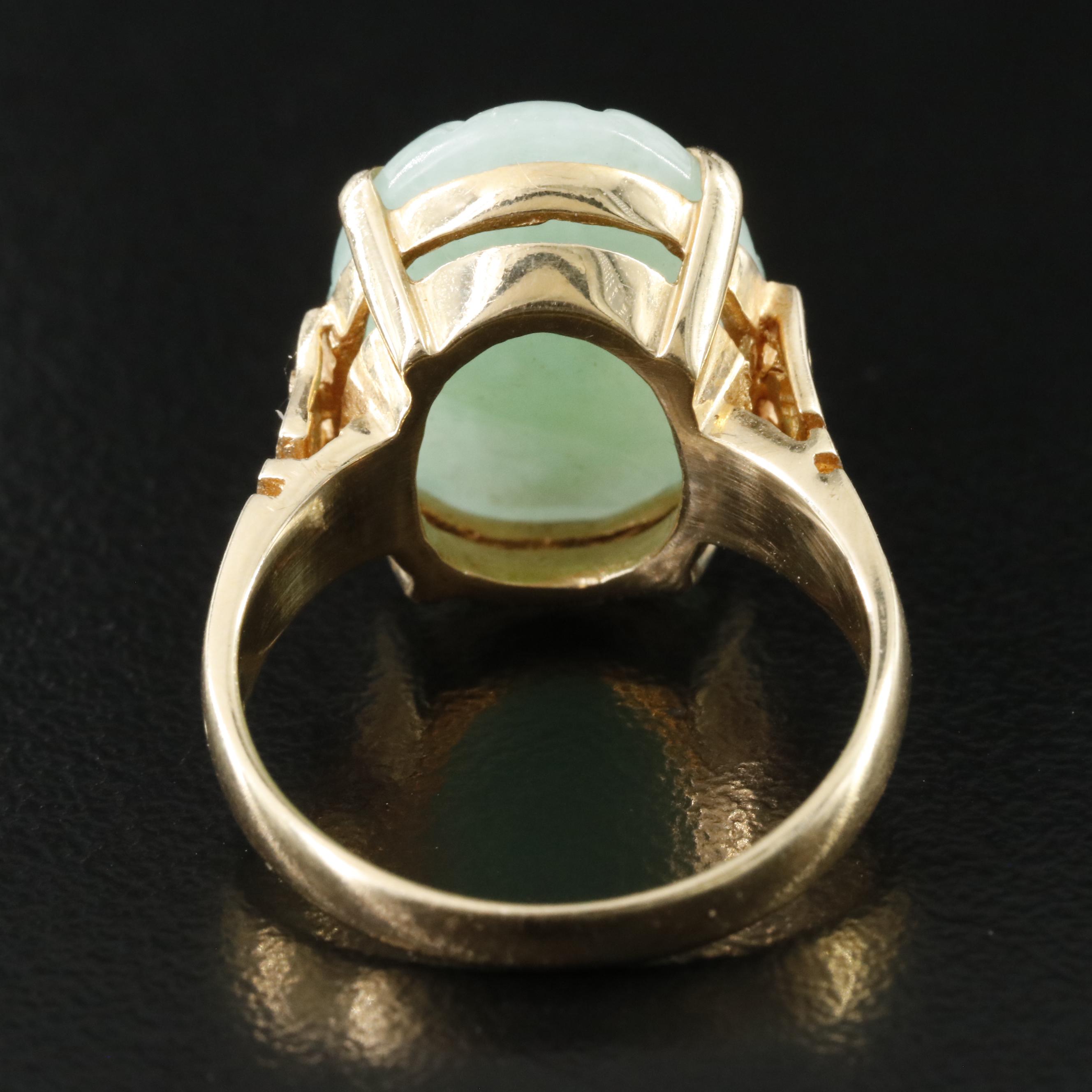 14K Carved Jadeite Flower Ring