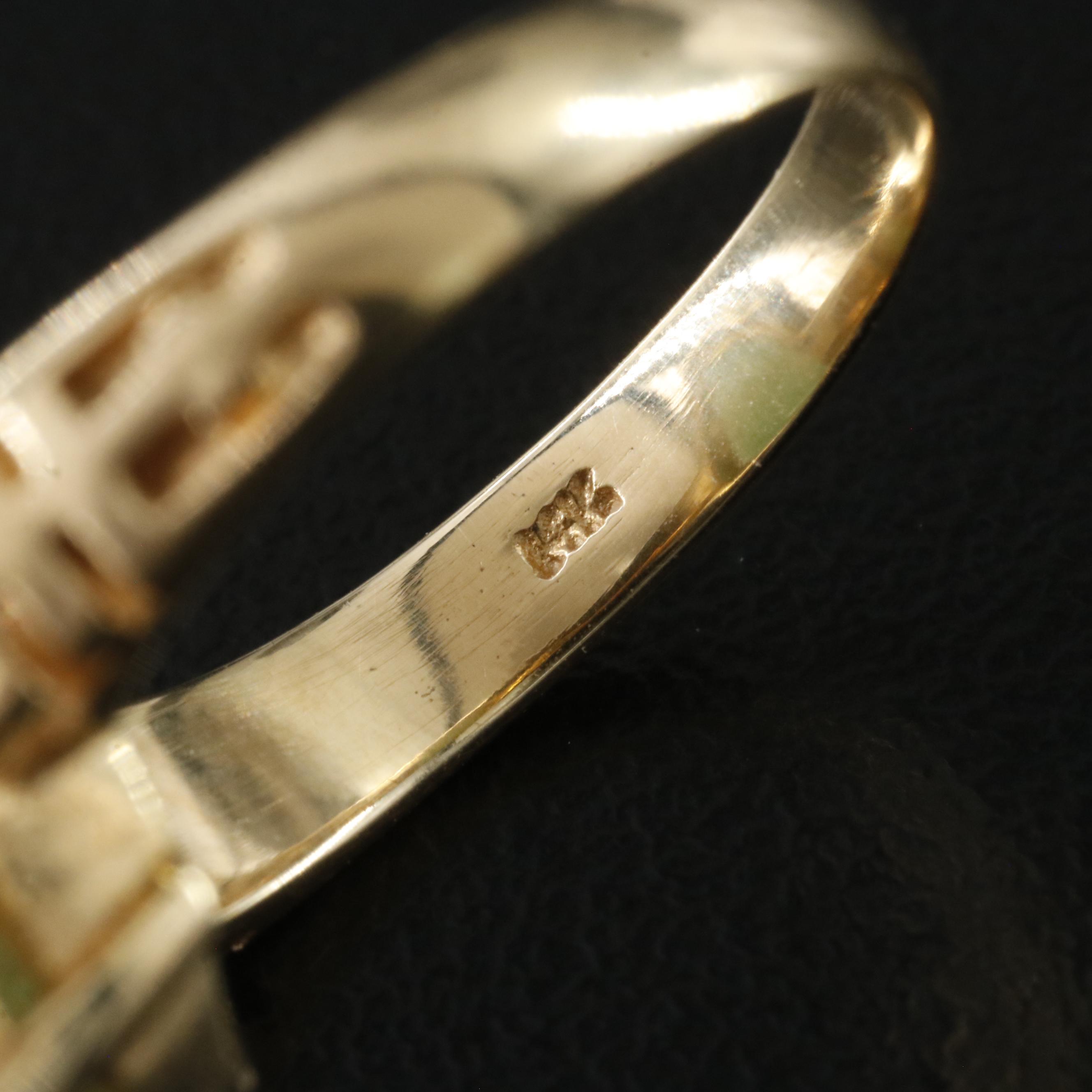 14K Carved Jadeite Flower Ring