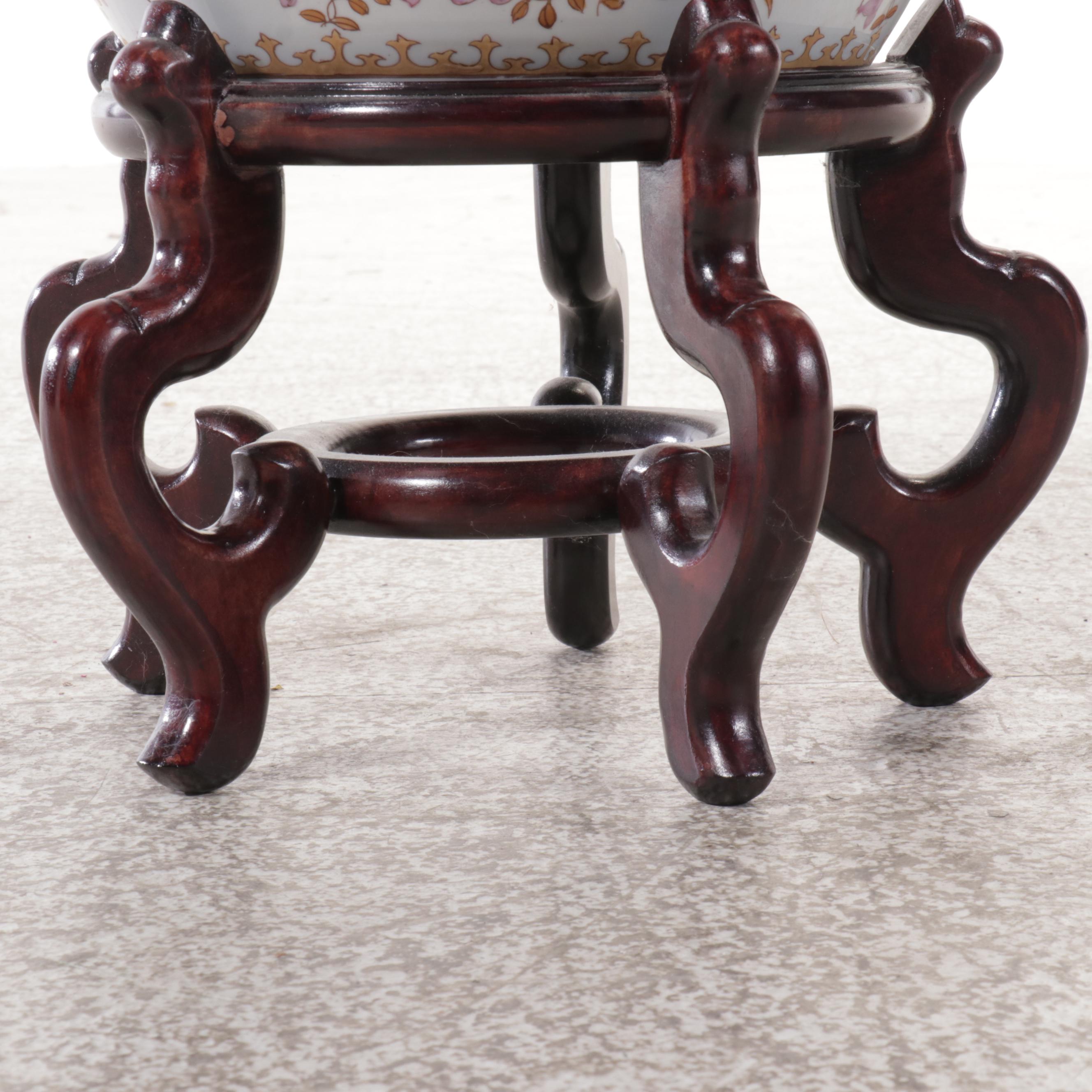 Artificial Bamboo Plant In Chinese Armorial Porcelain Fishbowl Planter