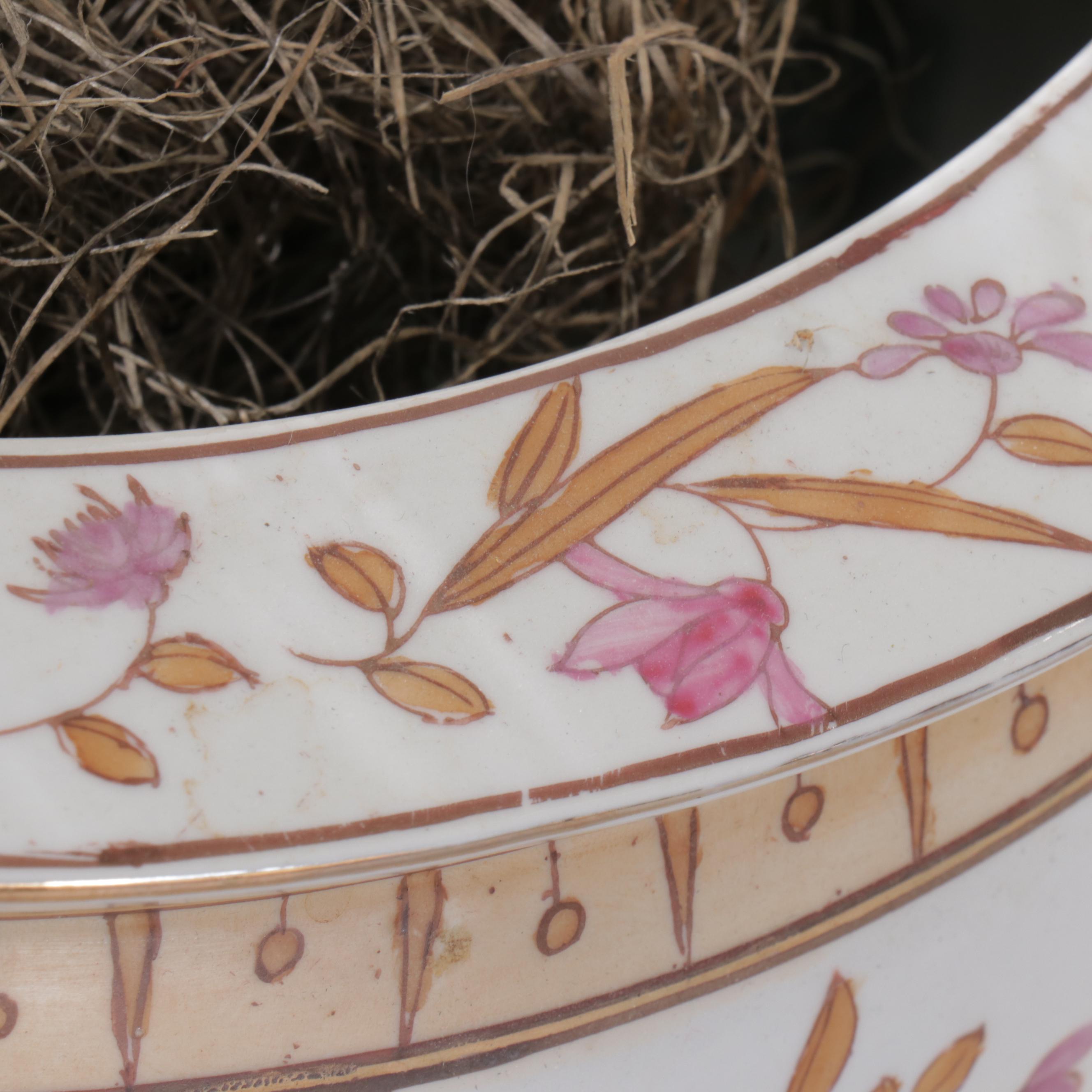 Artificial Bamboo Plant In Chinese Armorial Porcelain Fishbowl Planter