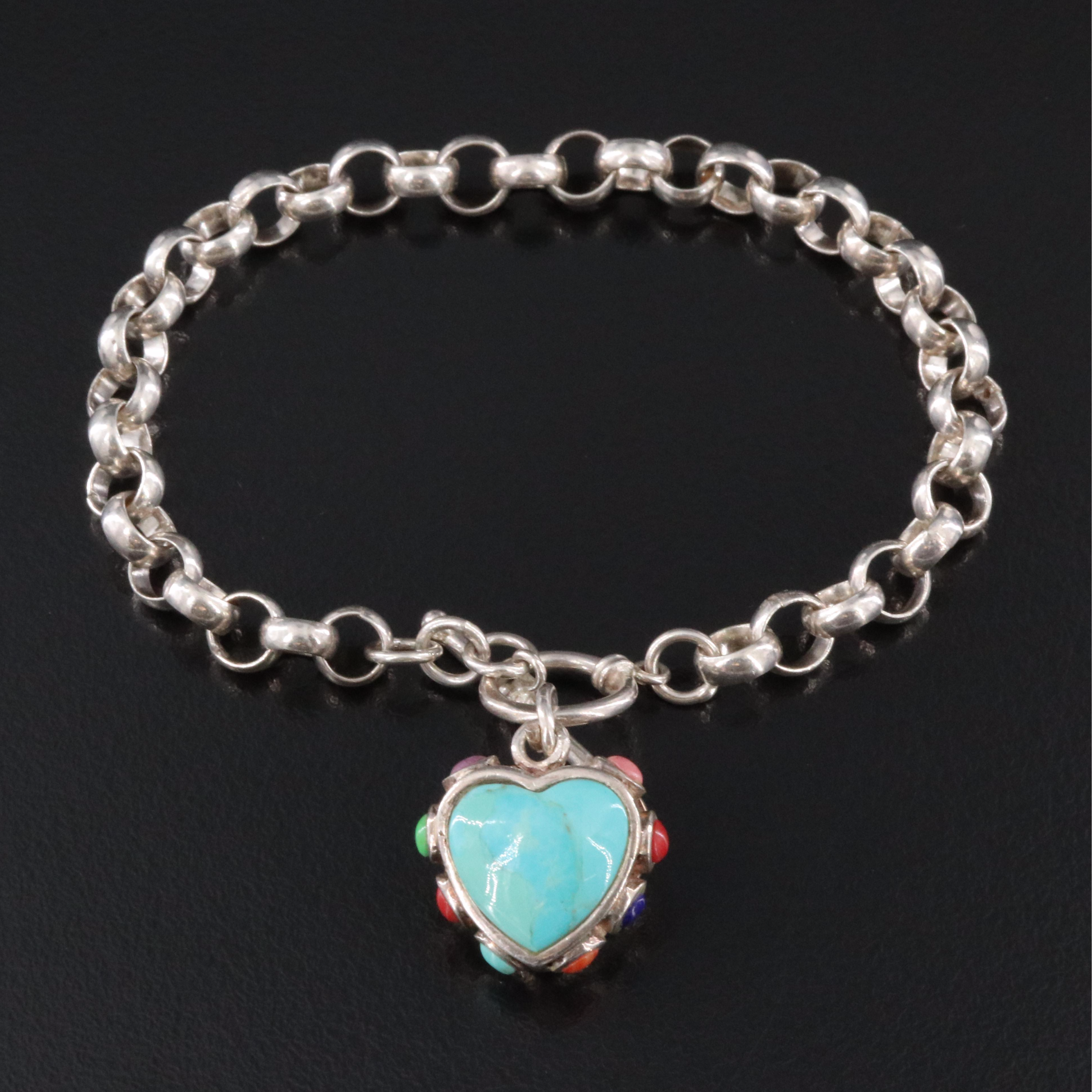 Sterling Resin Heart Charm Bracelet