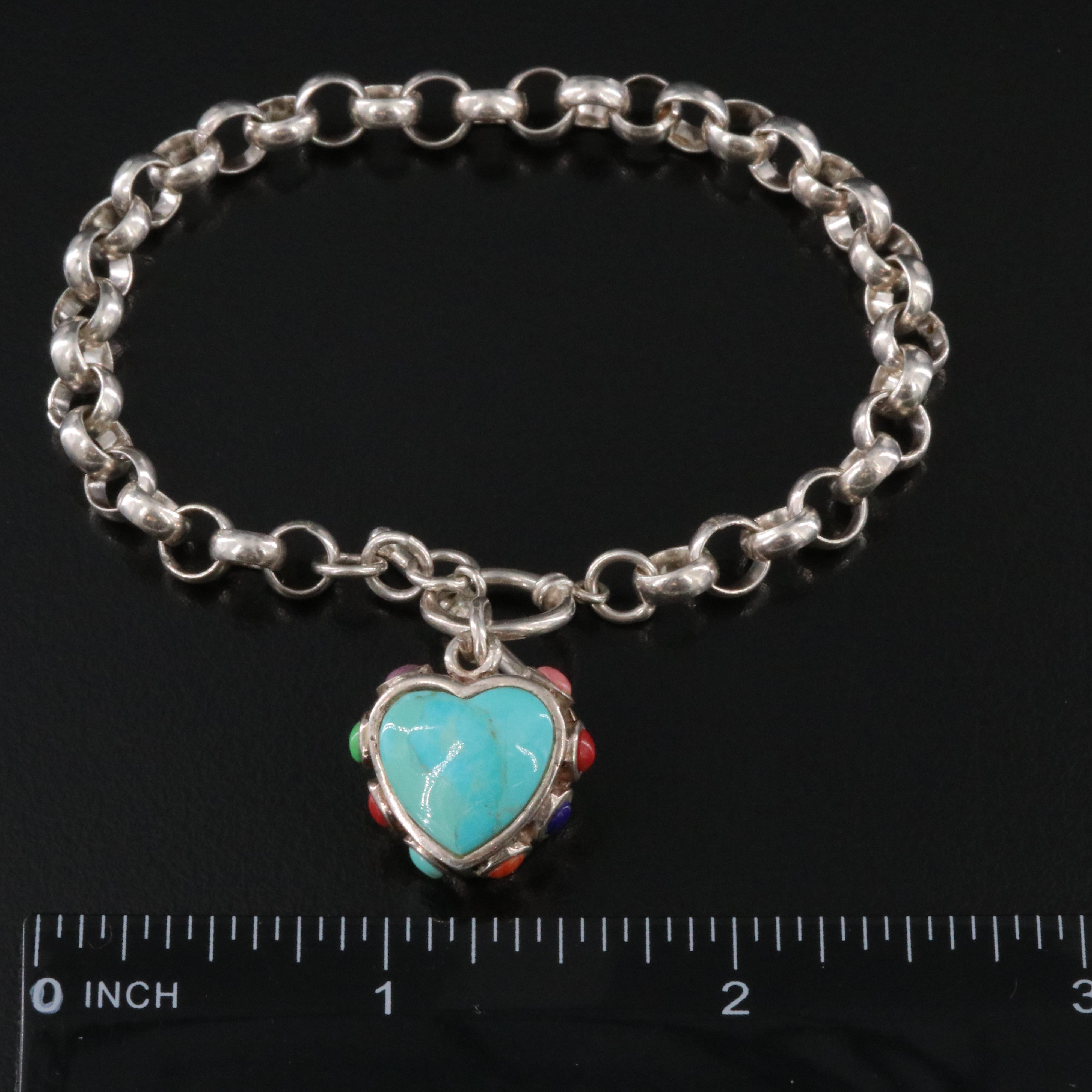 Sterling Resin Heart Charm Bracelet