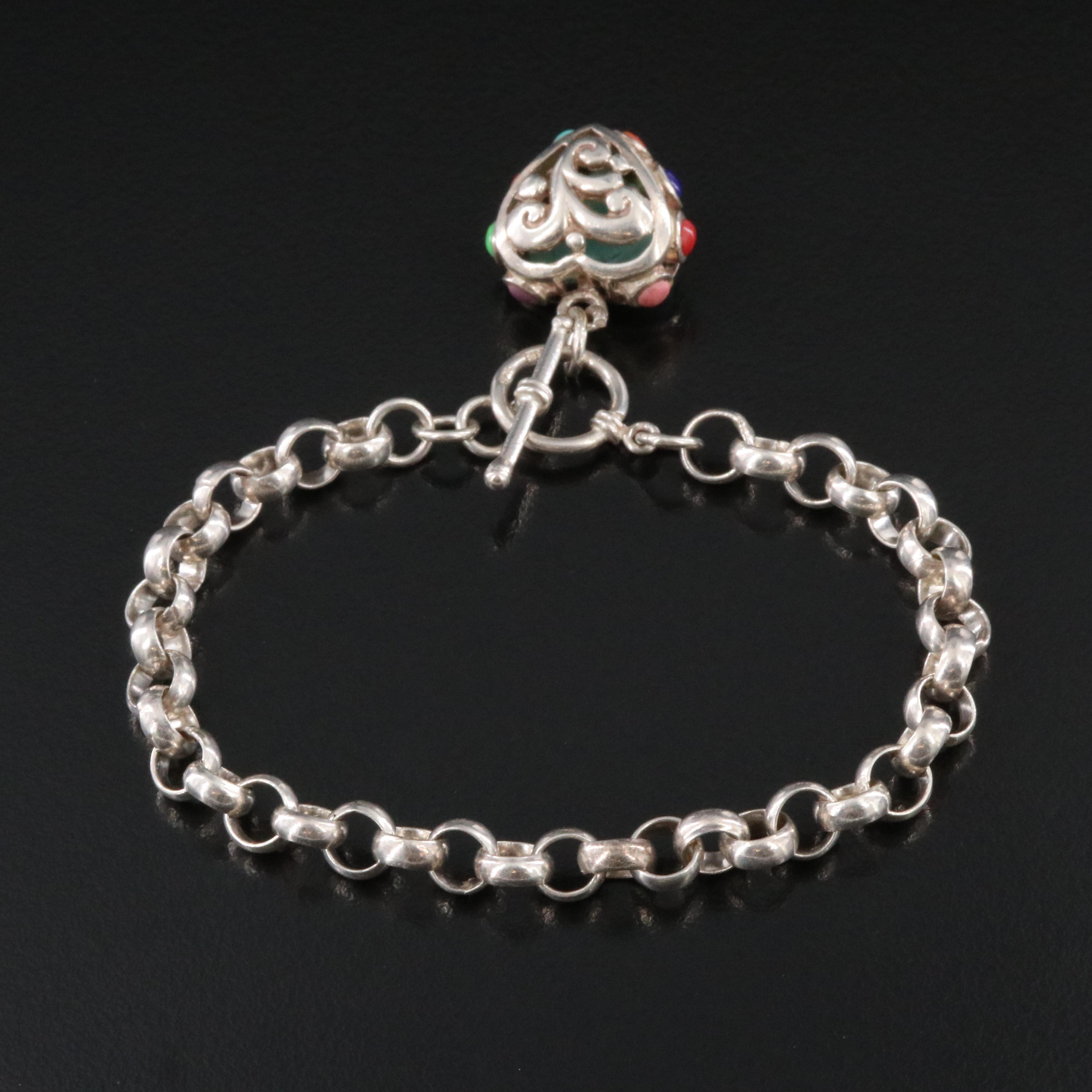 Sterling Resin Heart Charm Bracelet