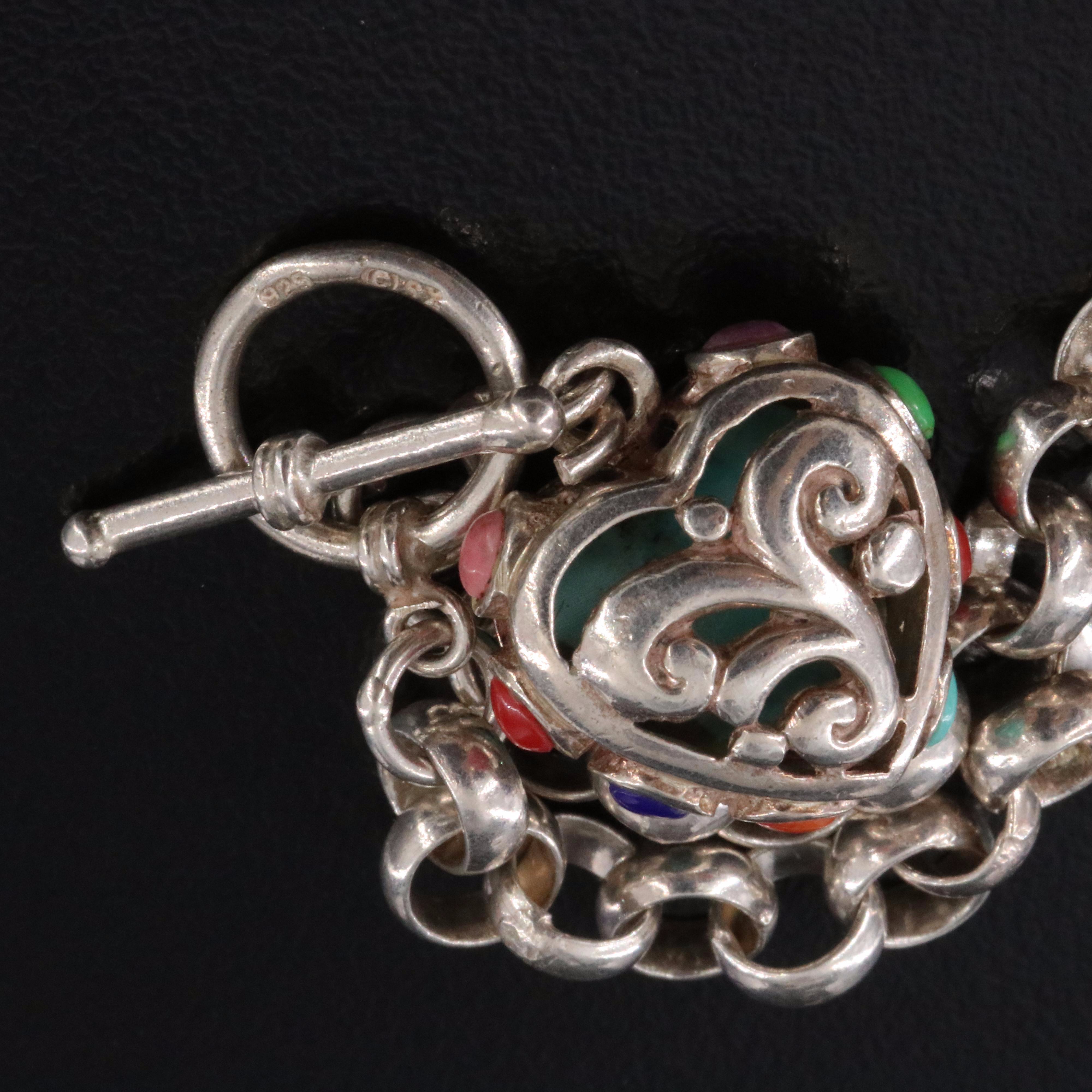 Sterling Resin Heart Charm Bracelet