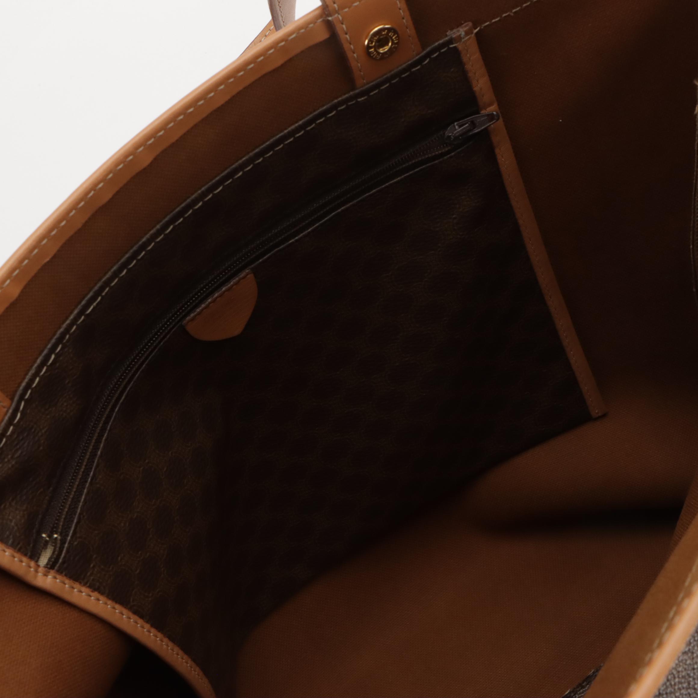 Celine Tote in Dark Brown Macadam Canvas and Brown Leather Trim