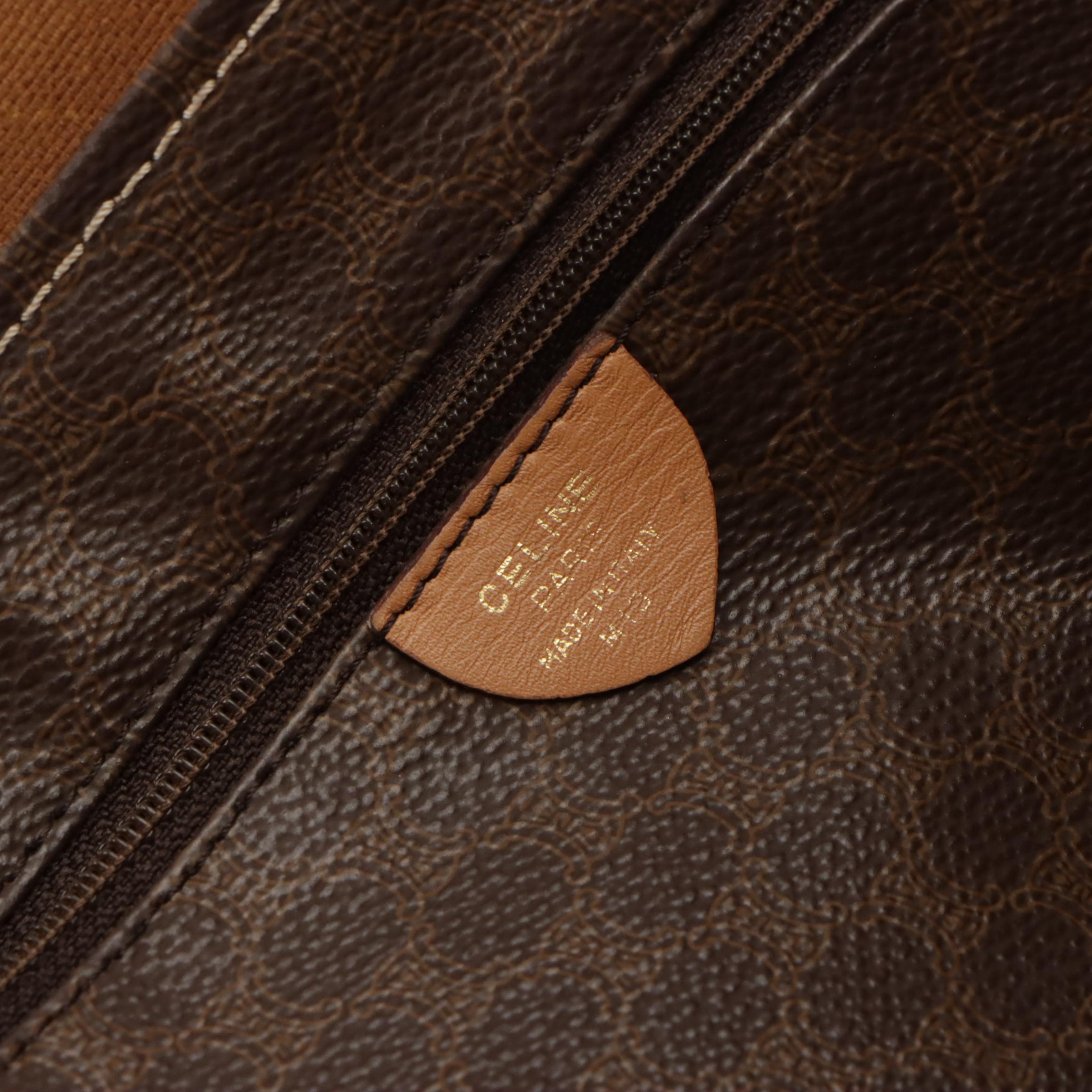 Celine Tote in Dark Brown Macadam Canvas and Brown Leather Trim