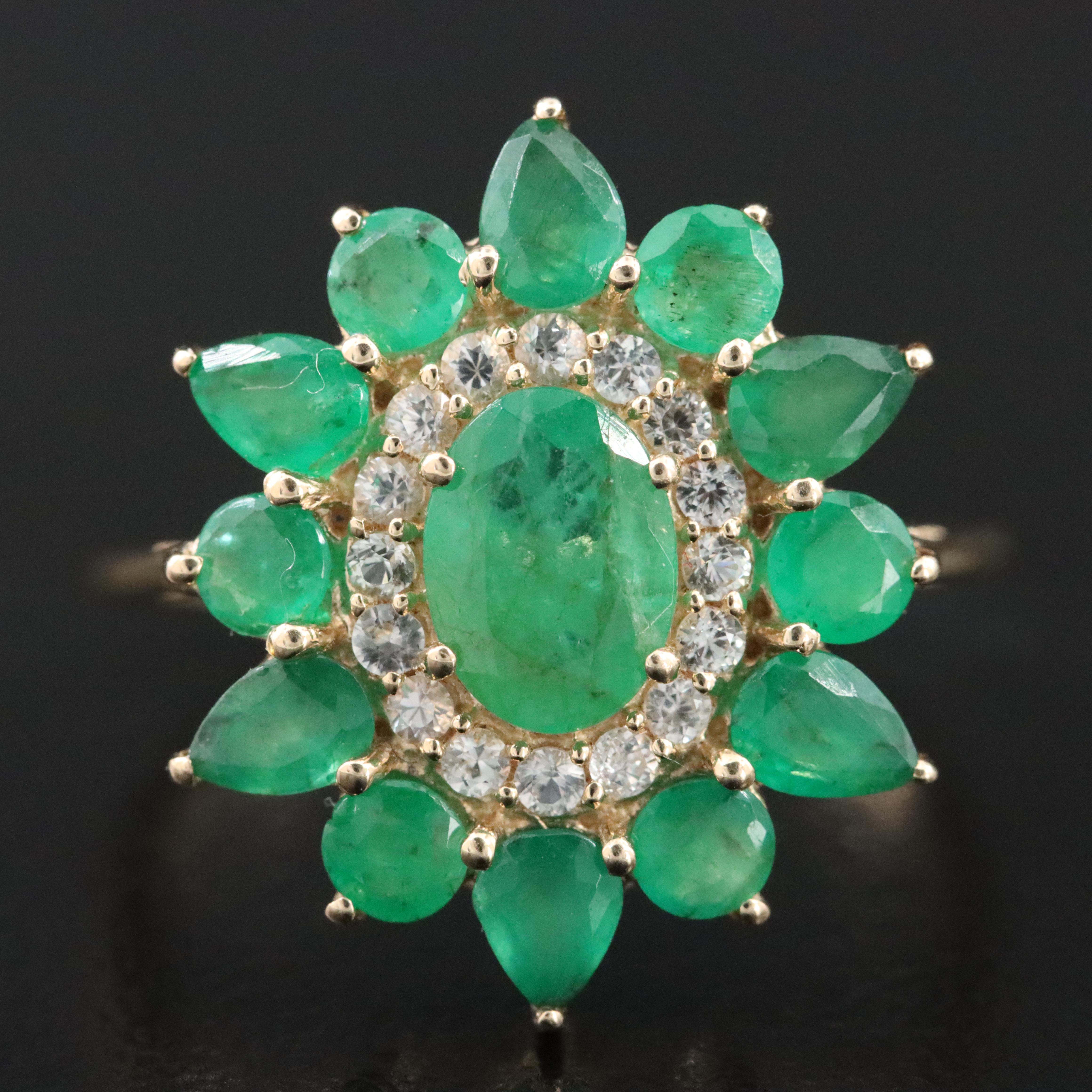 14K Emerald and White Sapphire Ring