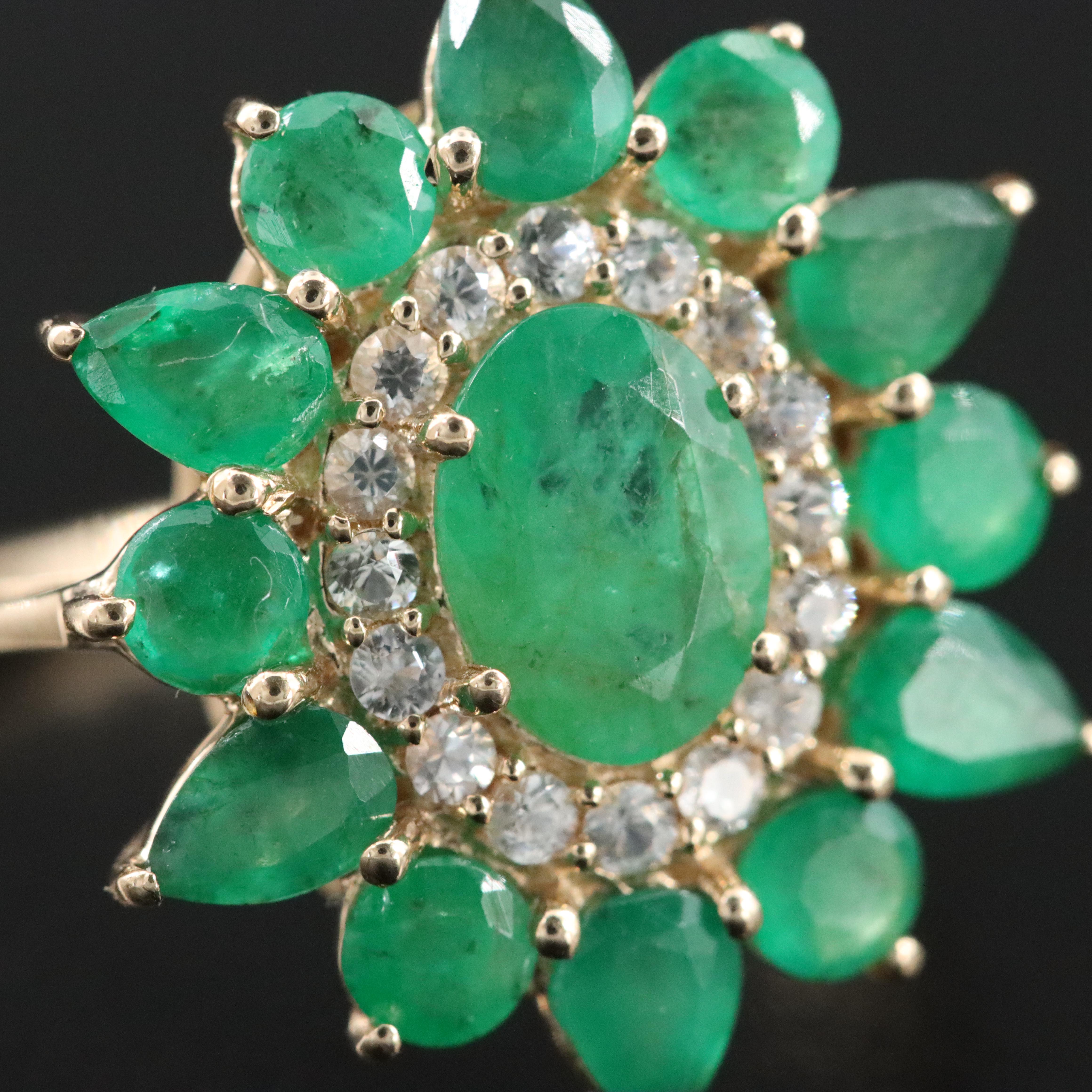14K Emerald and White Sapphire Ring