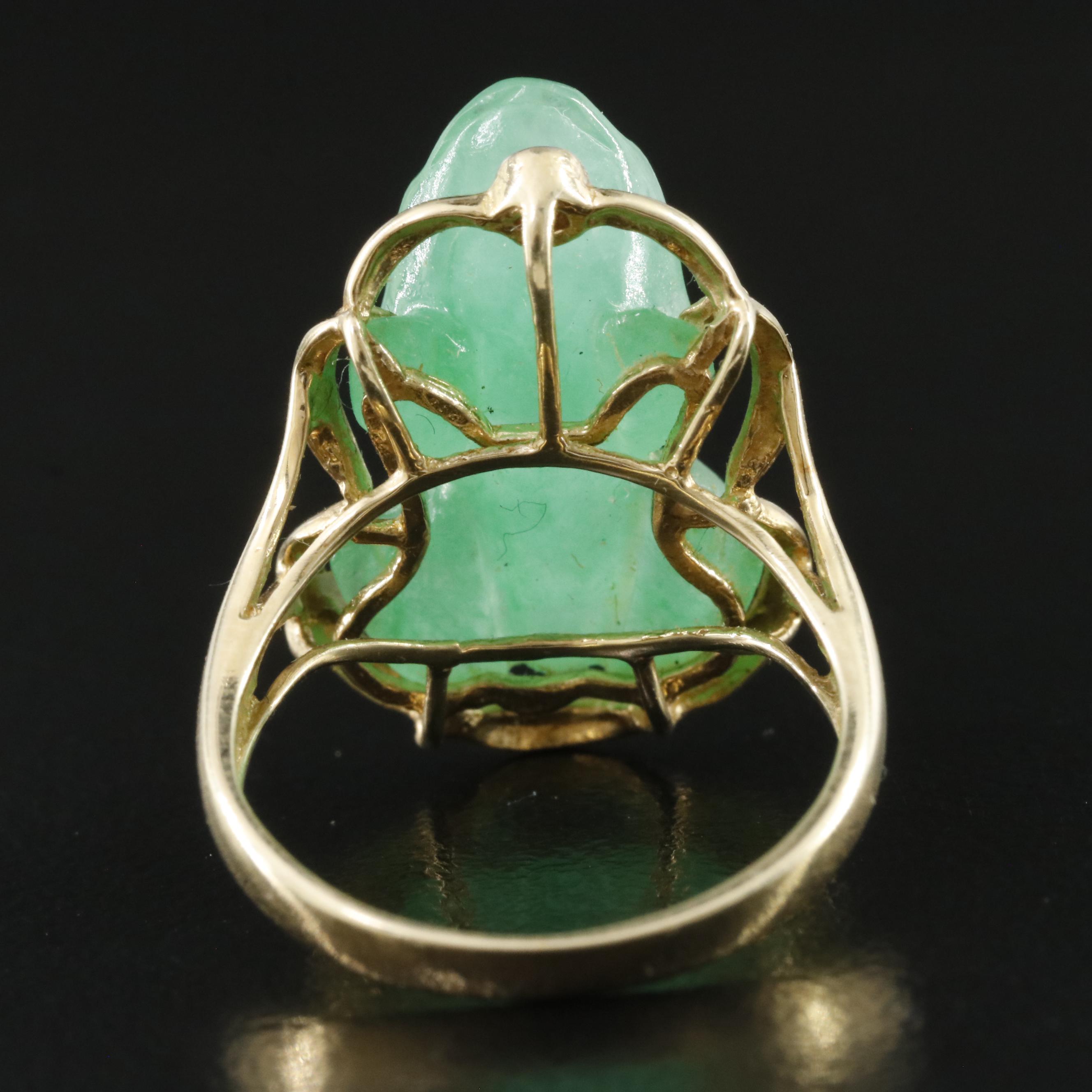 14K Carved Jadeite Frog Ring