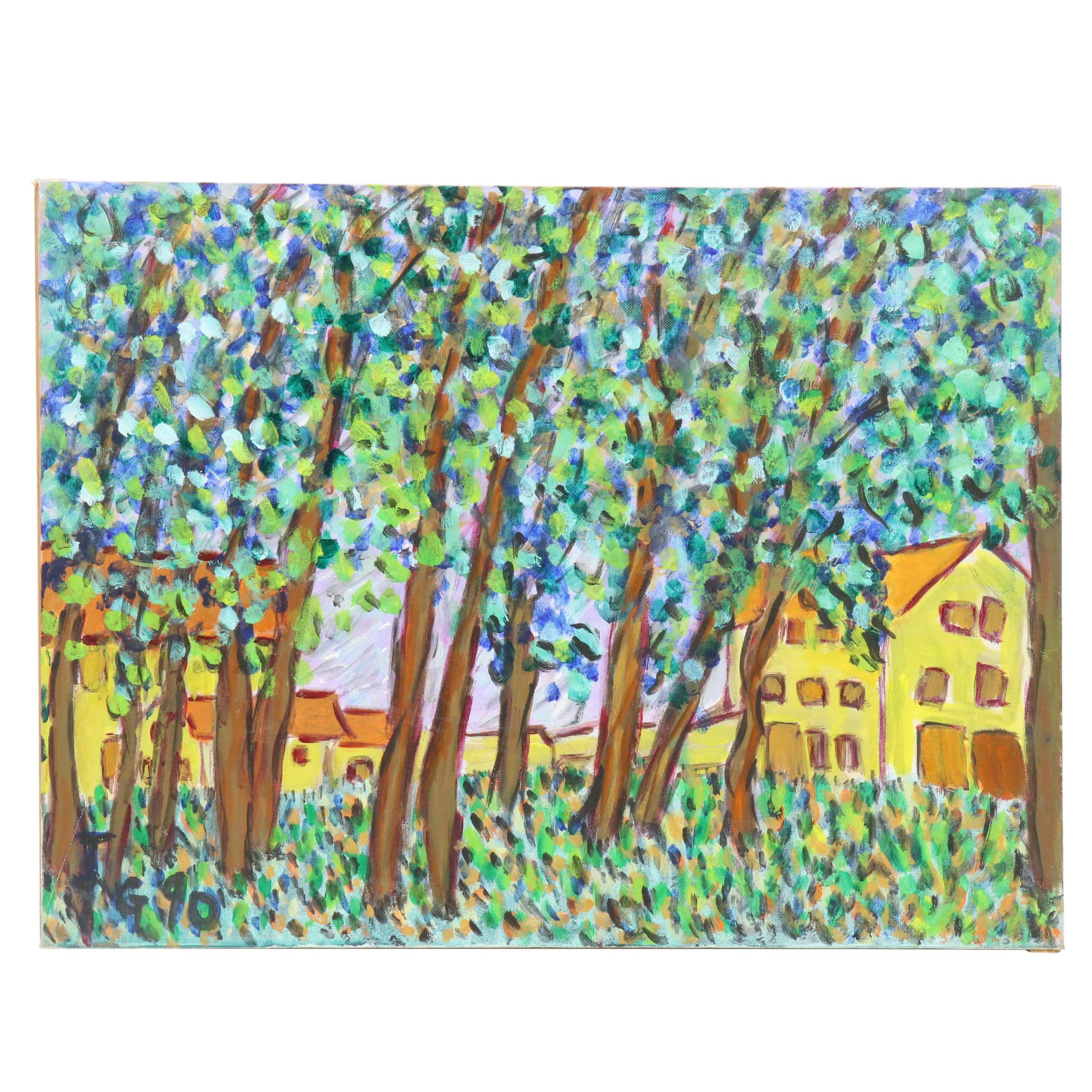 Janice Guttman Acrylic Painting "Nunnery in Brugge, Belgium, 1984," 1990