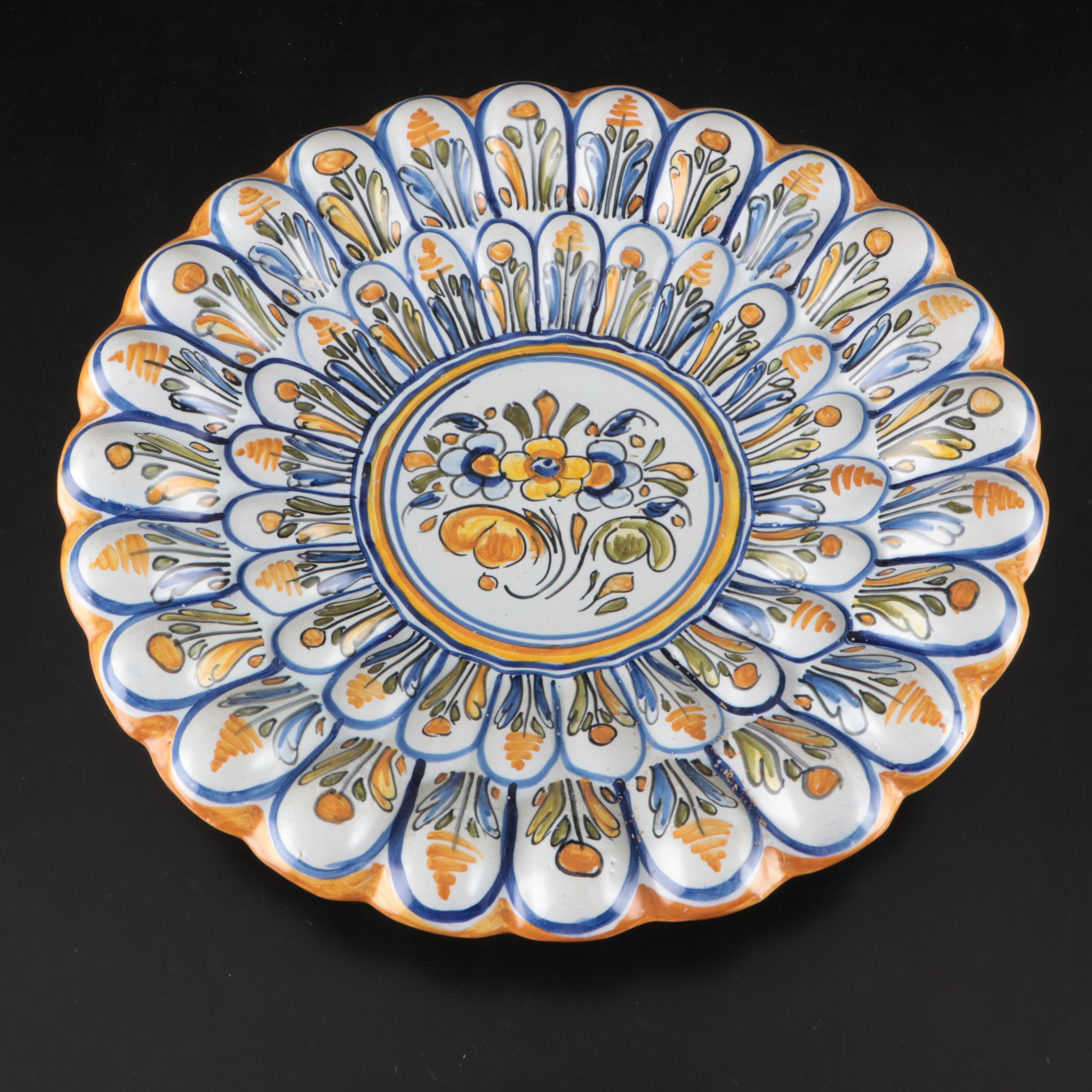 Italian Majolica Plate with Other Floral Ceramic Basket Vase