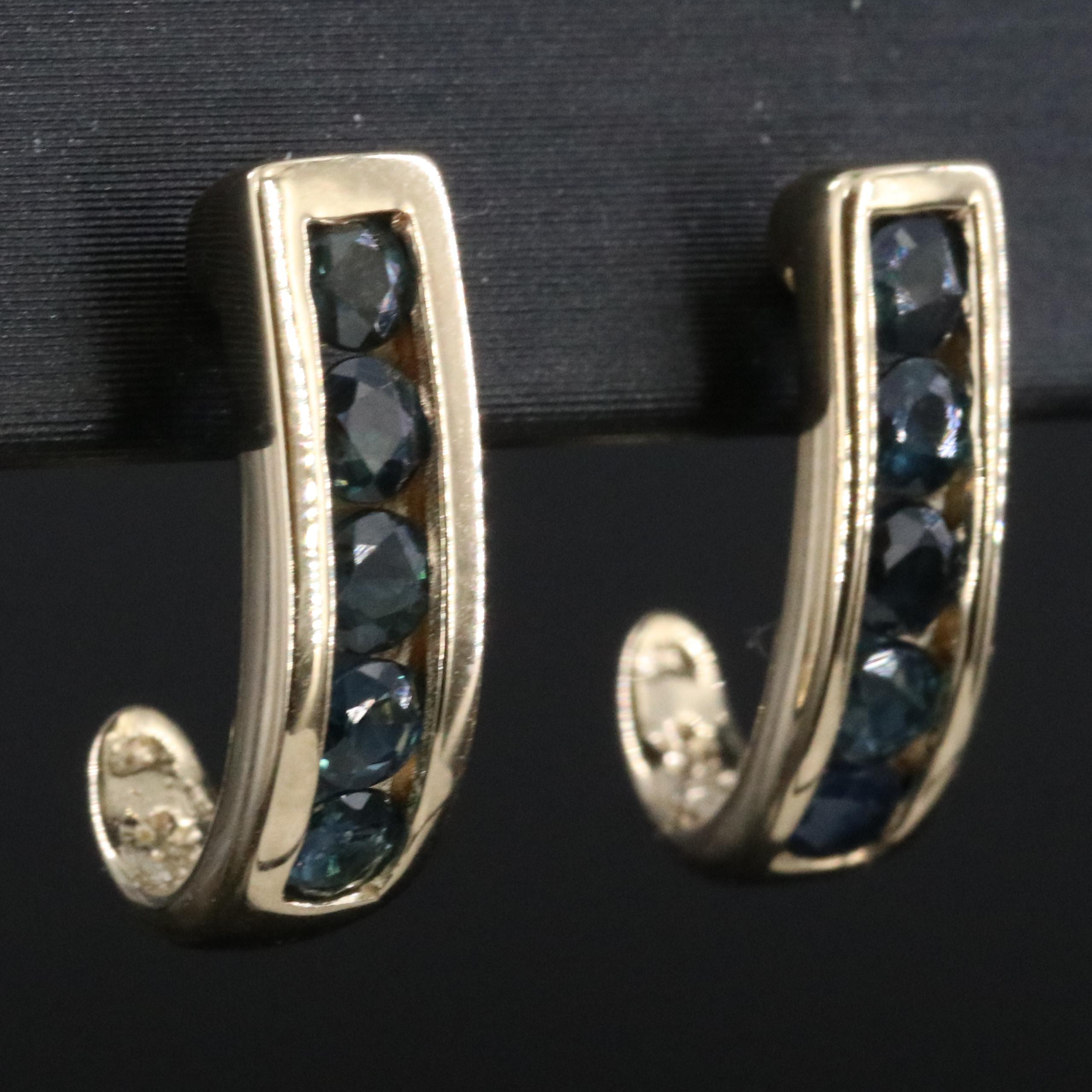 10K Sapphire J Hoop Earrings
