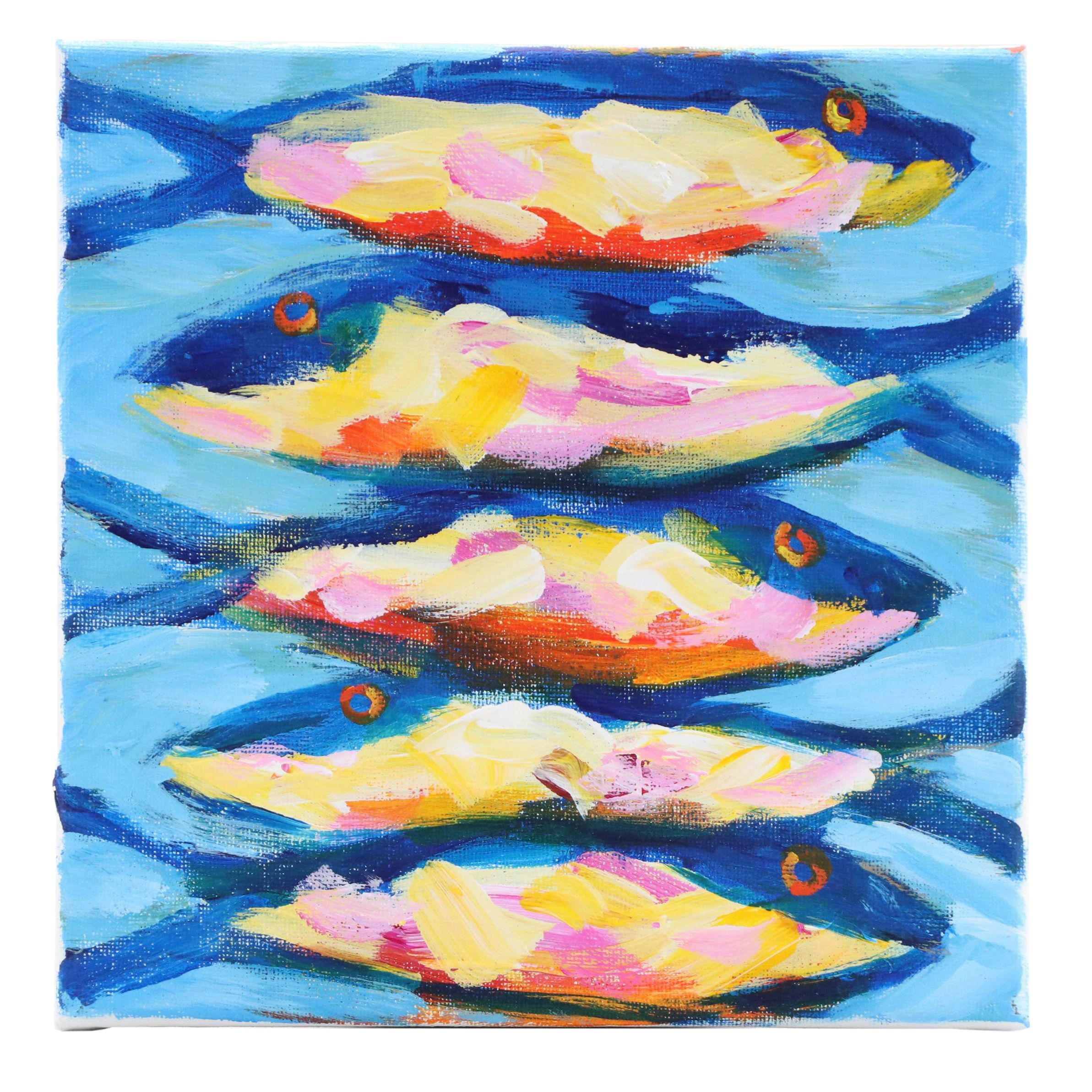 Elle Raines Stylized Acrylic Painting "Sardines," 21st Century