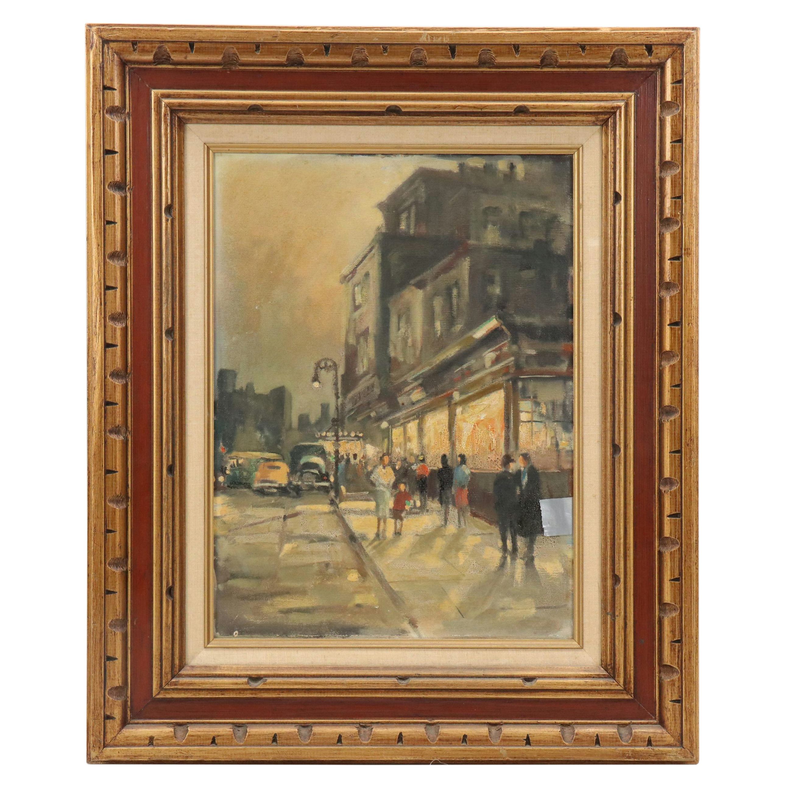 J. Miller Impressionist Style Oil Painting "Evening on the Avenue," 1952