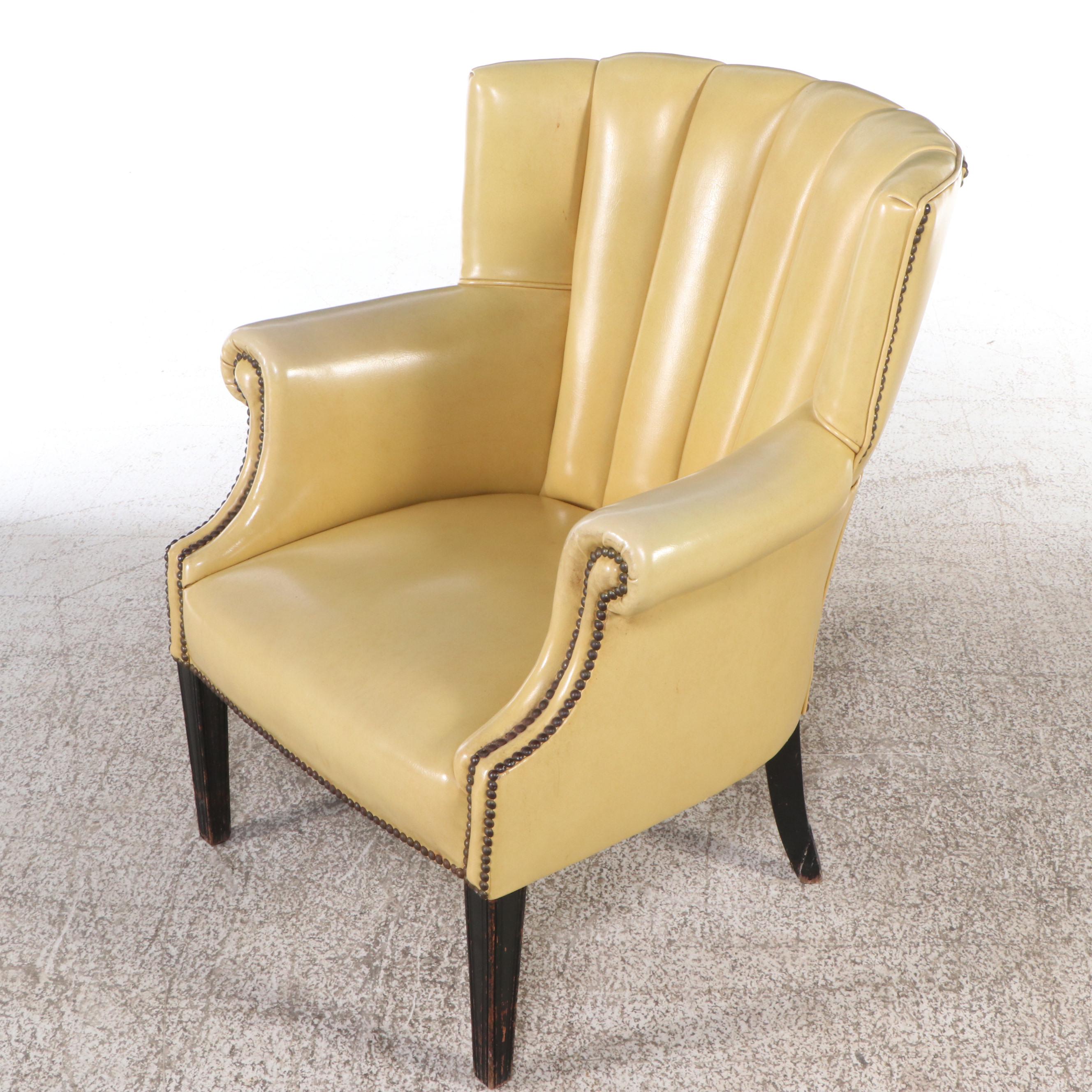 Regency Style Fluted Barrel-Back Leather Armchair
