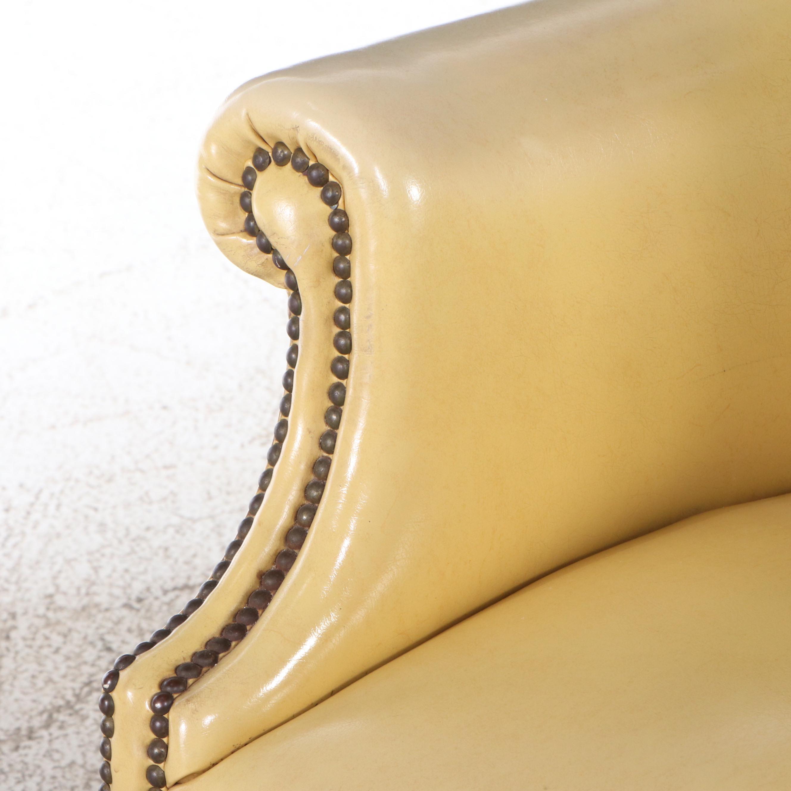 Regency Style Fluted Barrel-Back Leather Armchair