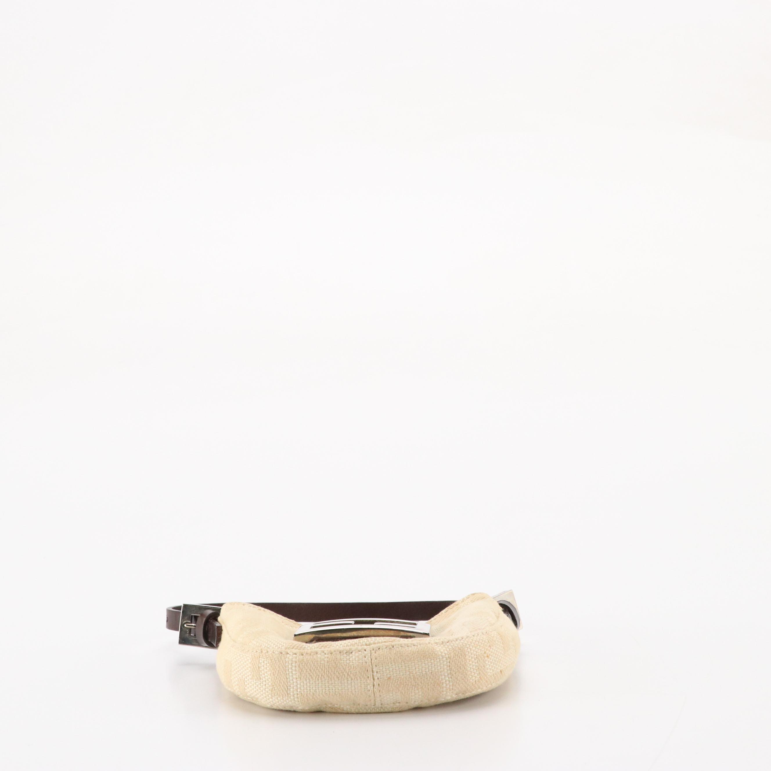 Fendi Micro Mini Croissant Handbag in Beige Zucca Canvas and Brown Leather