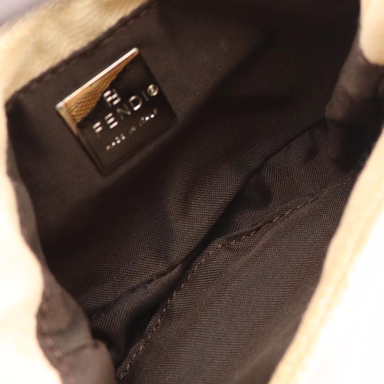 Fendi Micro Mini Croissant Handbag in Beige Zucca Canvas and Brown Leather