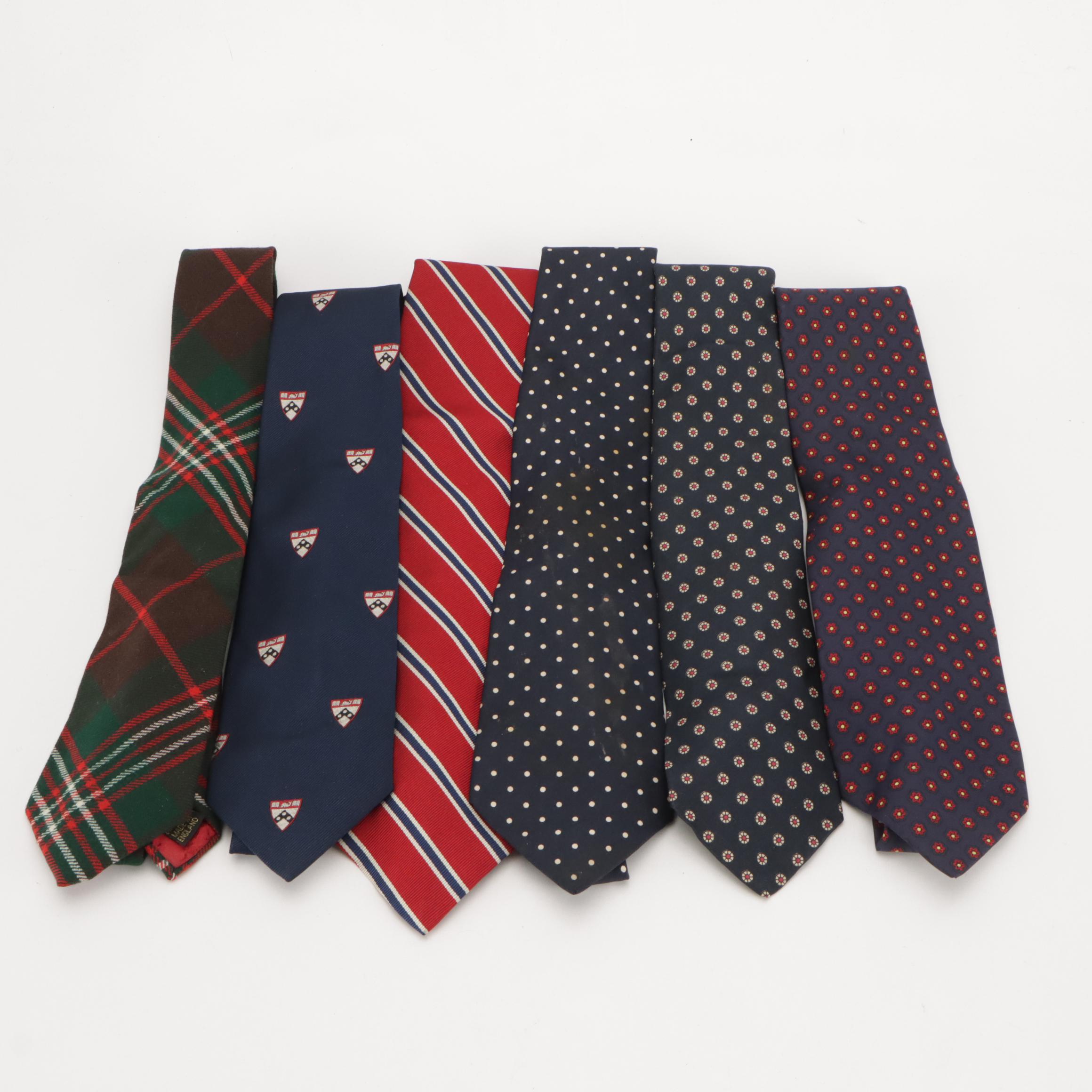 Vintage Patterned Silk and Wool Neckties Featuring Brooks Brothers