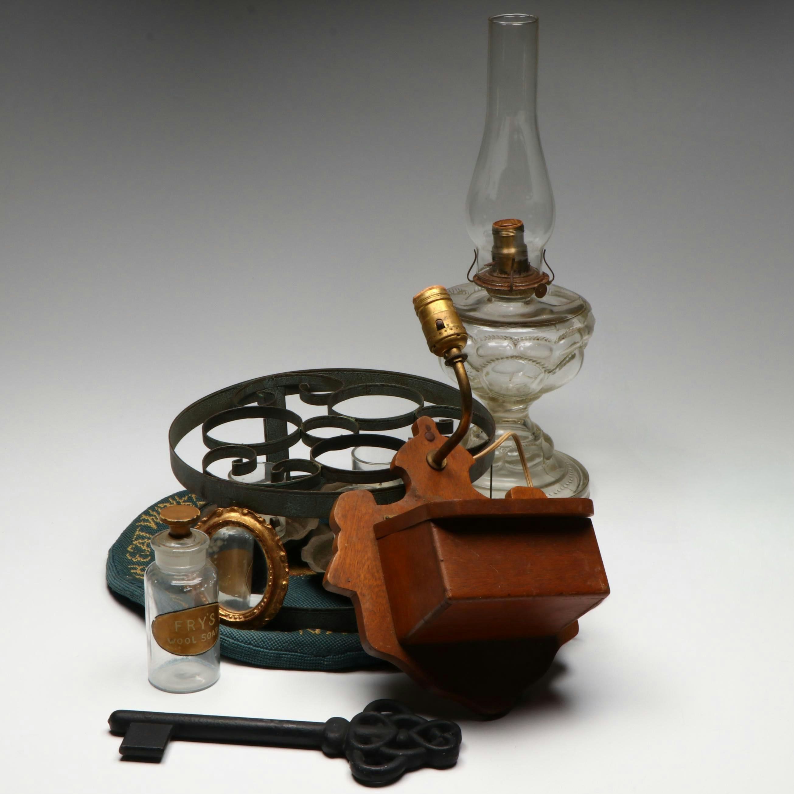 Wall Mount Recipe Card Box Lamp with French Adapted Oil Lamp and More