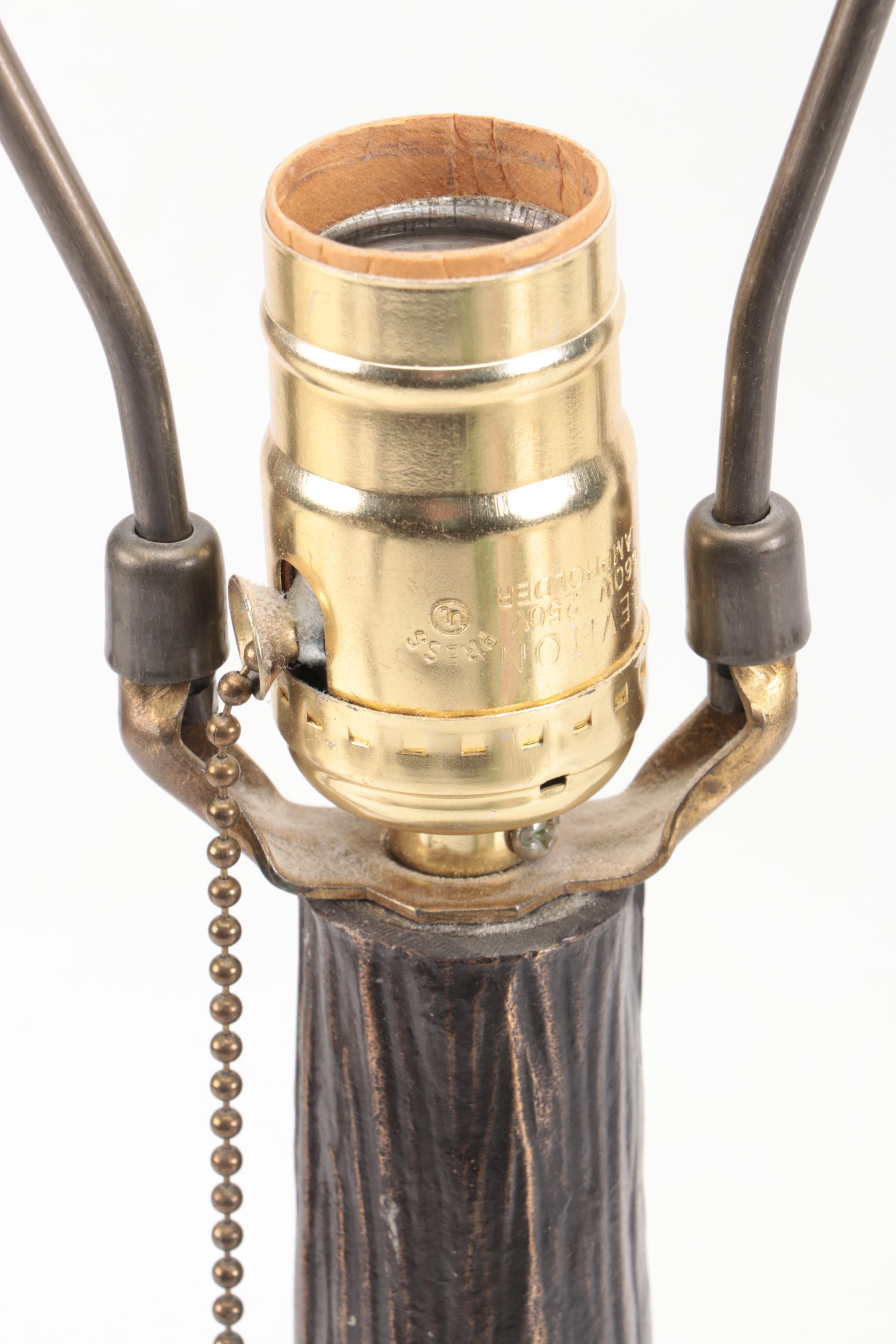 Art Nouveau Tree Stump Floral Slag Glass Table Lamp