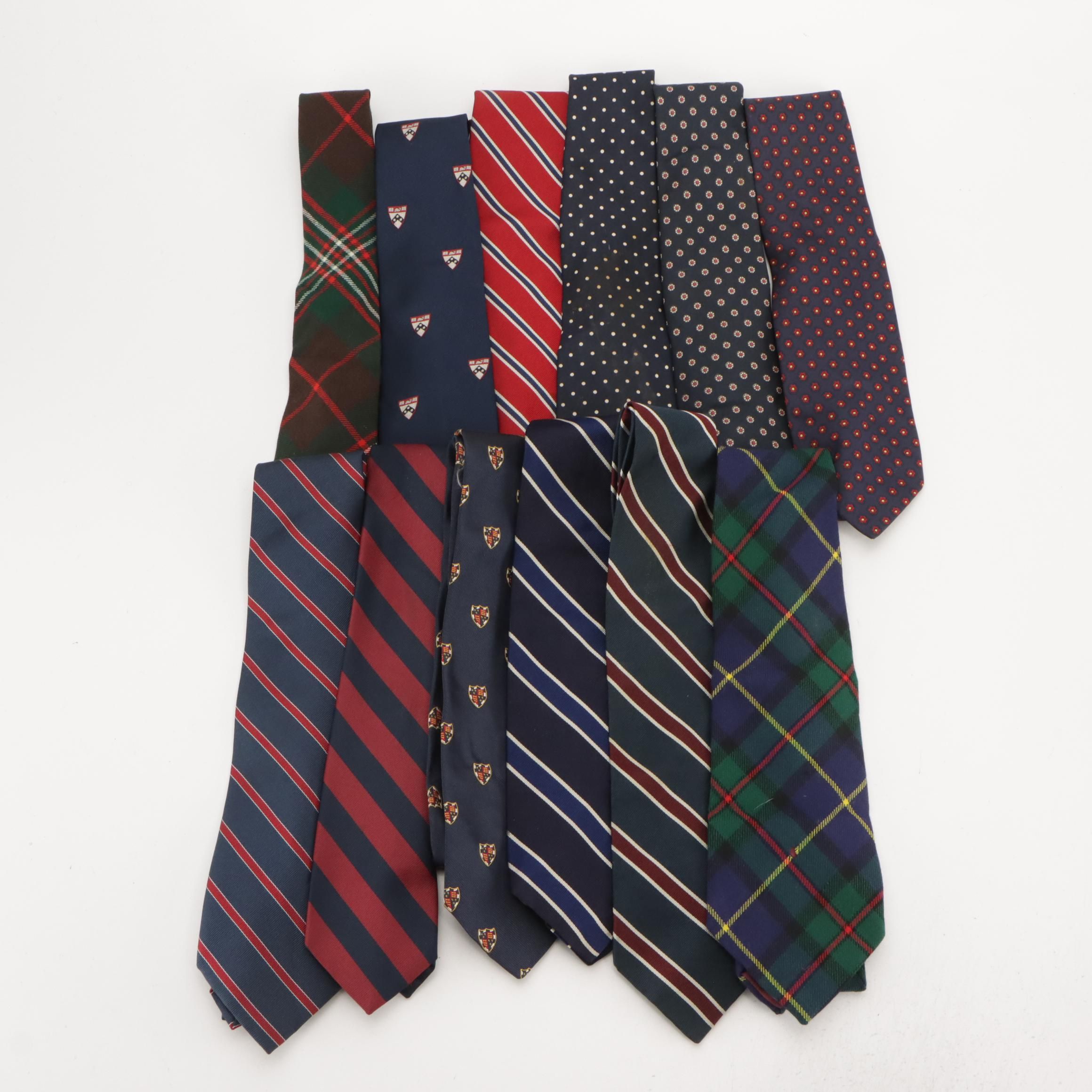 Vintage Patterned Silk and Wool Neckties Featuring Brooks Brothers