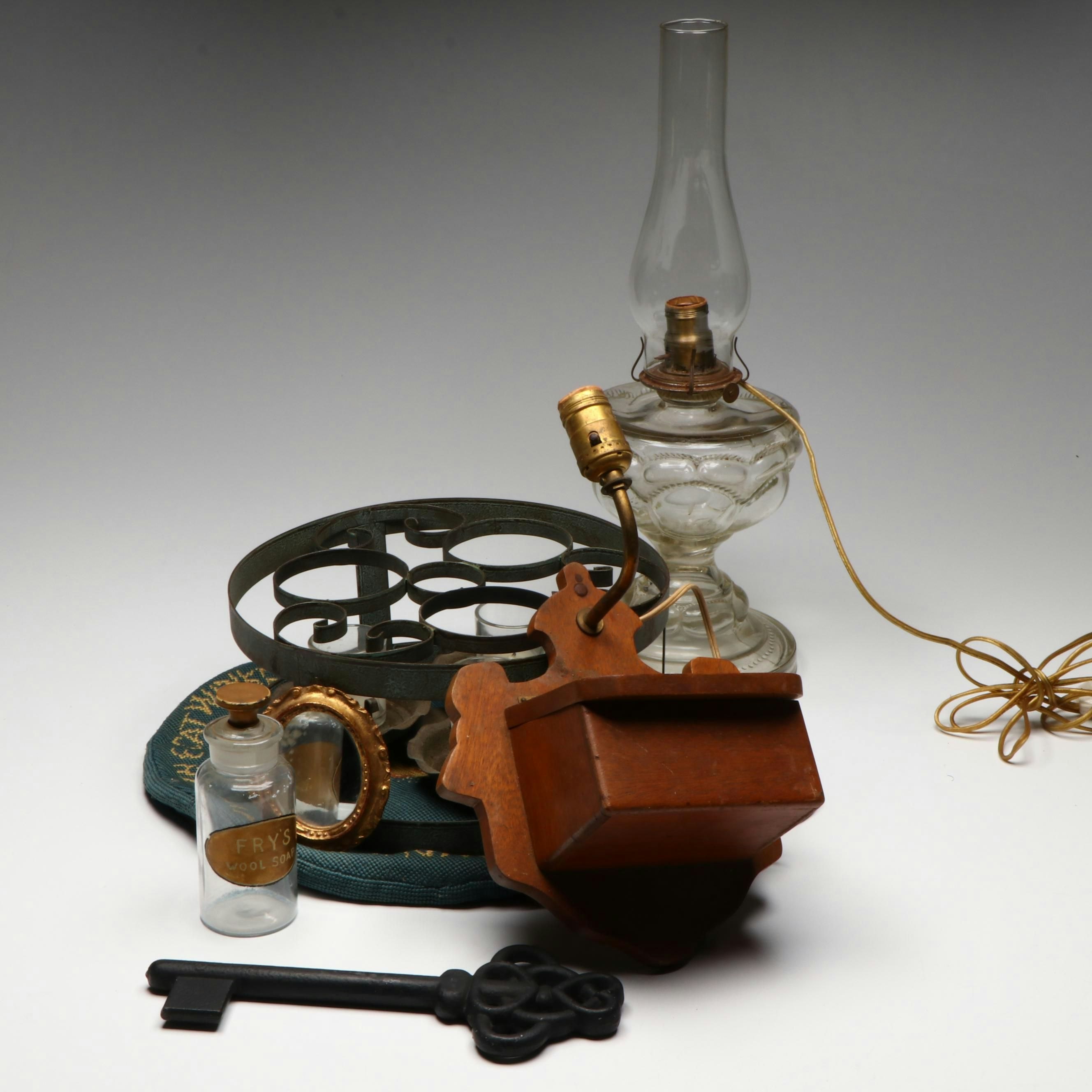 Wall Mount Recipe Card Box Lamp with French Adapted Oil Lamp and More