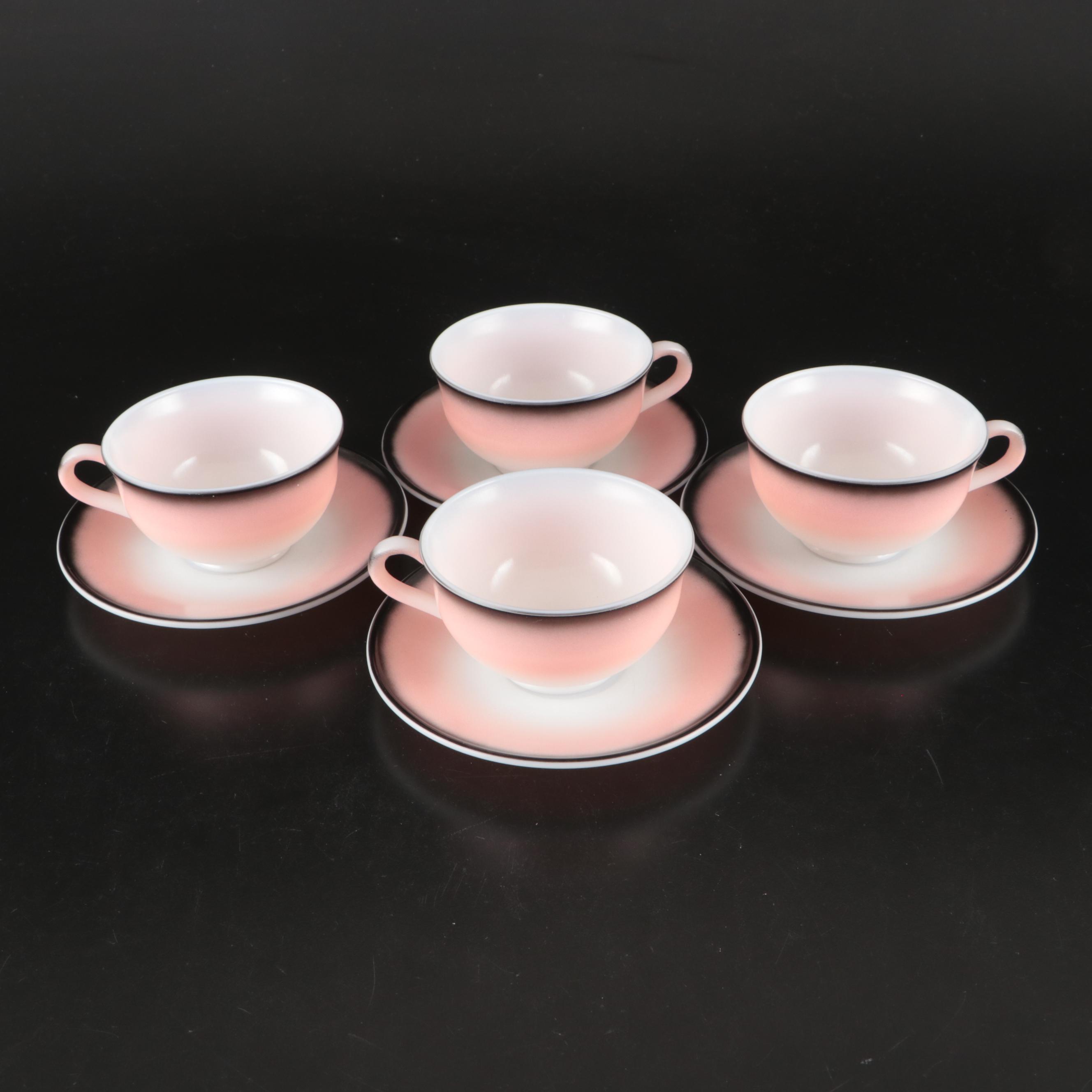 Hazel-Atlas "Informal" Mid Century Modern Pink and Charcoal Glass Teaware