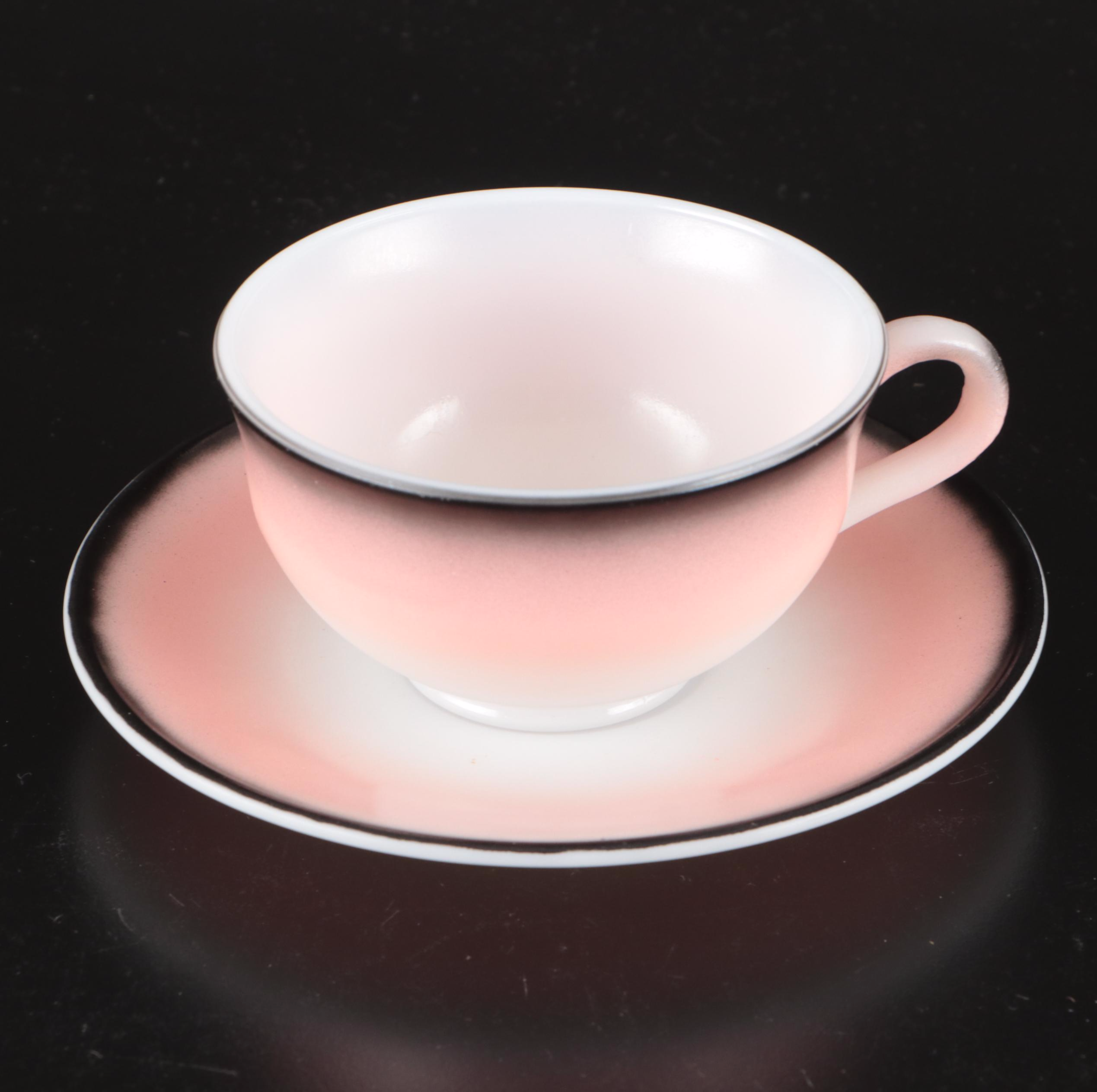 Hazel-Atlas "Informal" Mid Century Modern Pink and Charcoal Glass Teaware