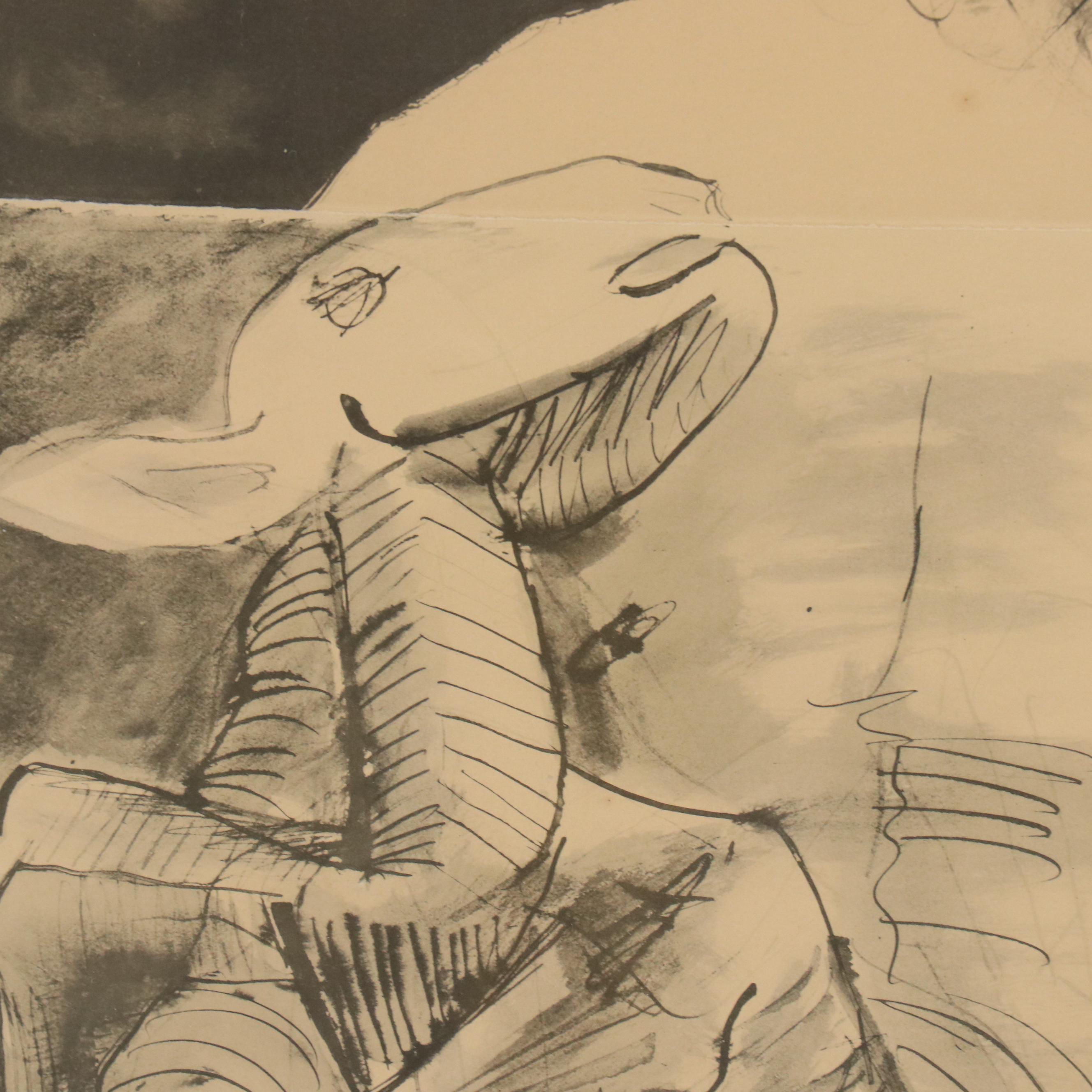 After Pablo Picasso Lithograph "Study of a Man with Goat," Circa 1967