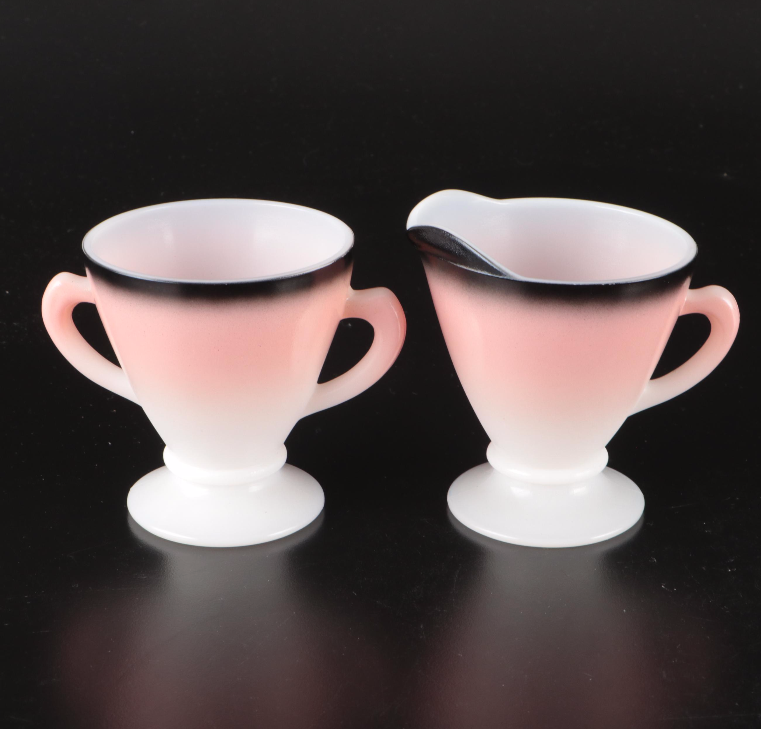 Hazel-Atlas "Informal" Mid Century Modern Pink and Charcoal Glass Teaware