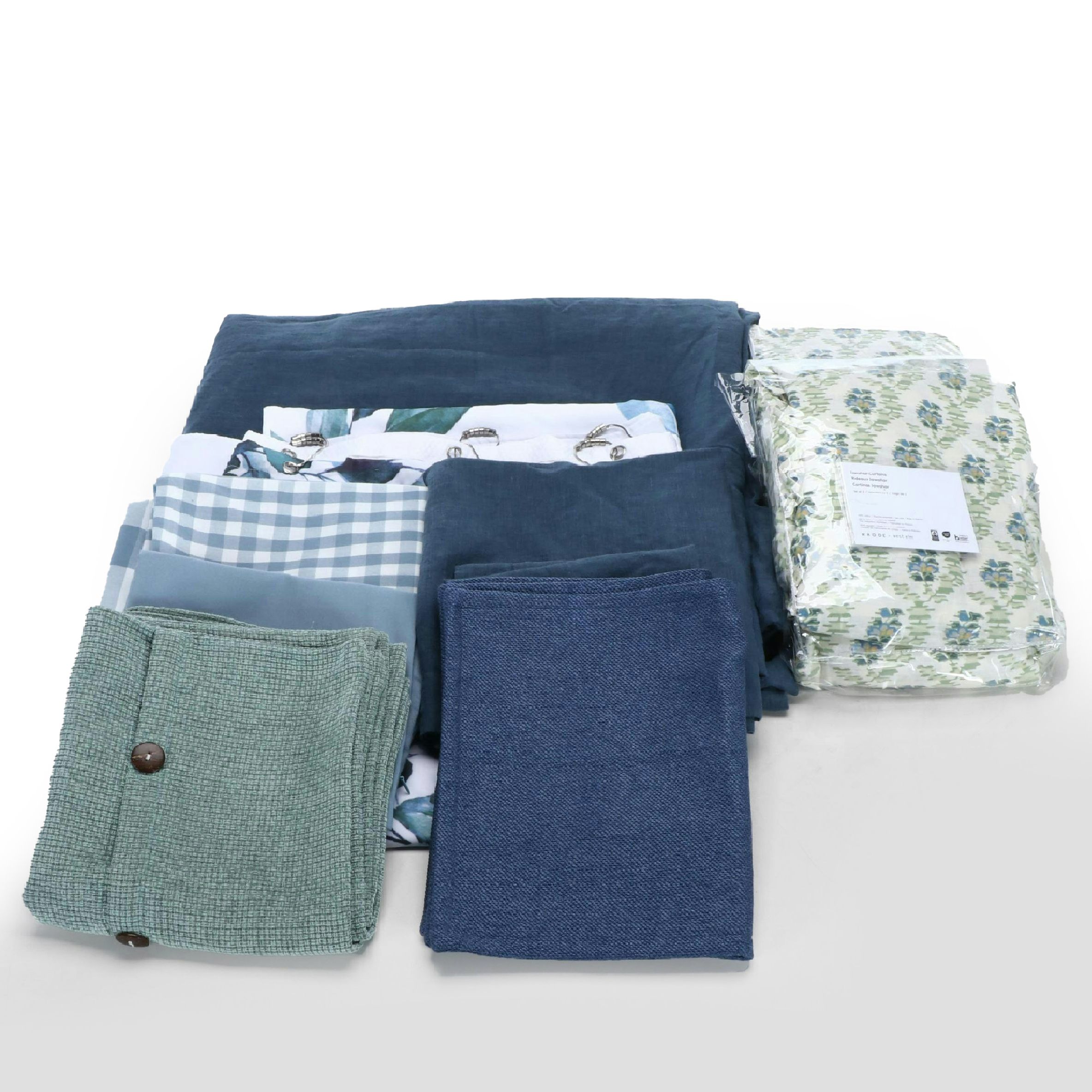 West Elm Floral Cotton Curtains with RH Full/Queen Linen Sheets and More